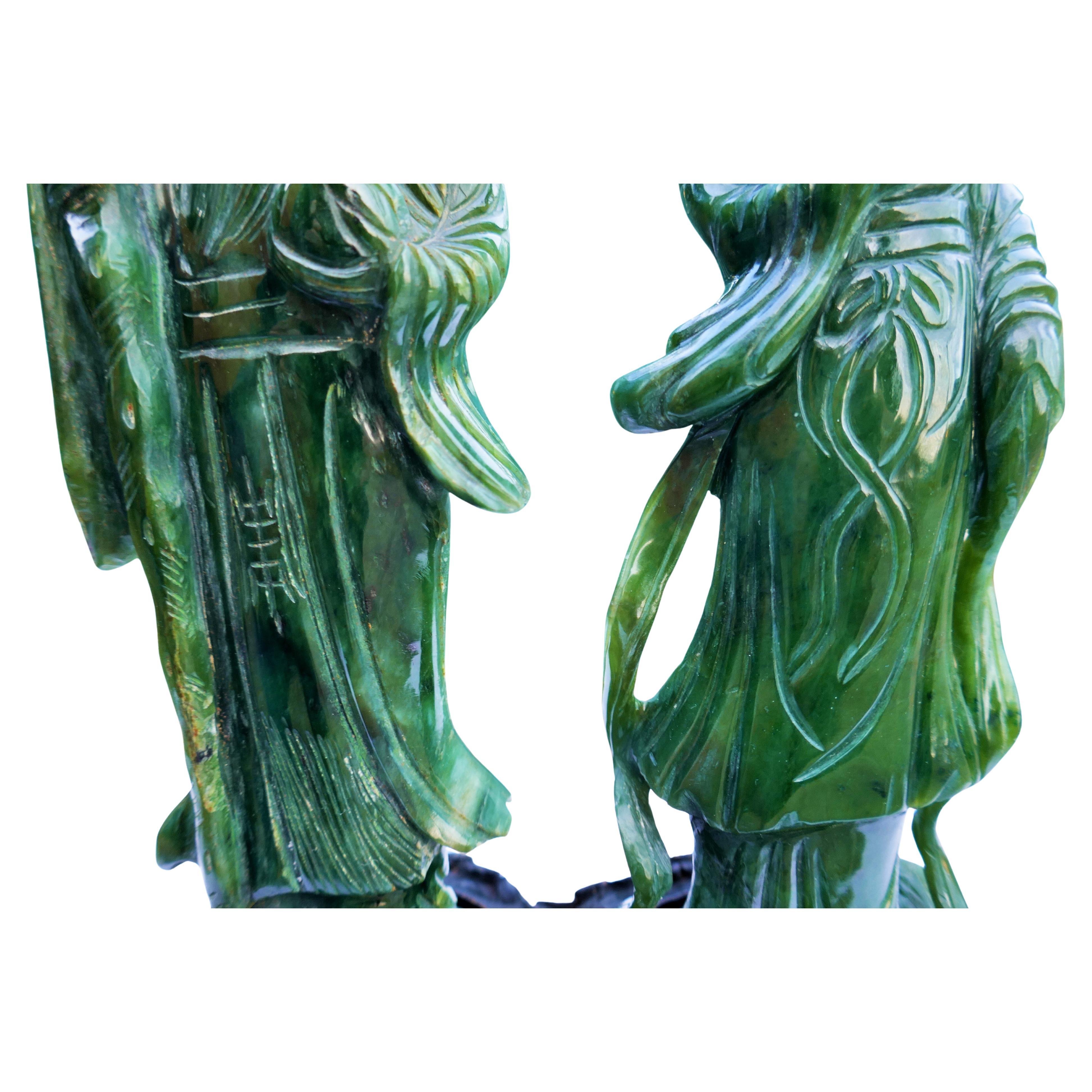 Pair of Chinese jade figures - shoulao For Sale 6