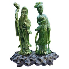 Pair of Chinese jade figures - shoulao