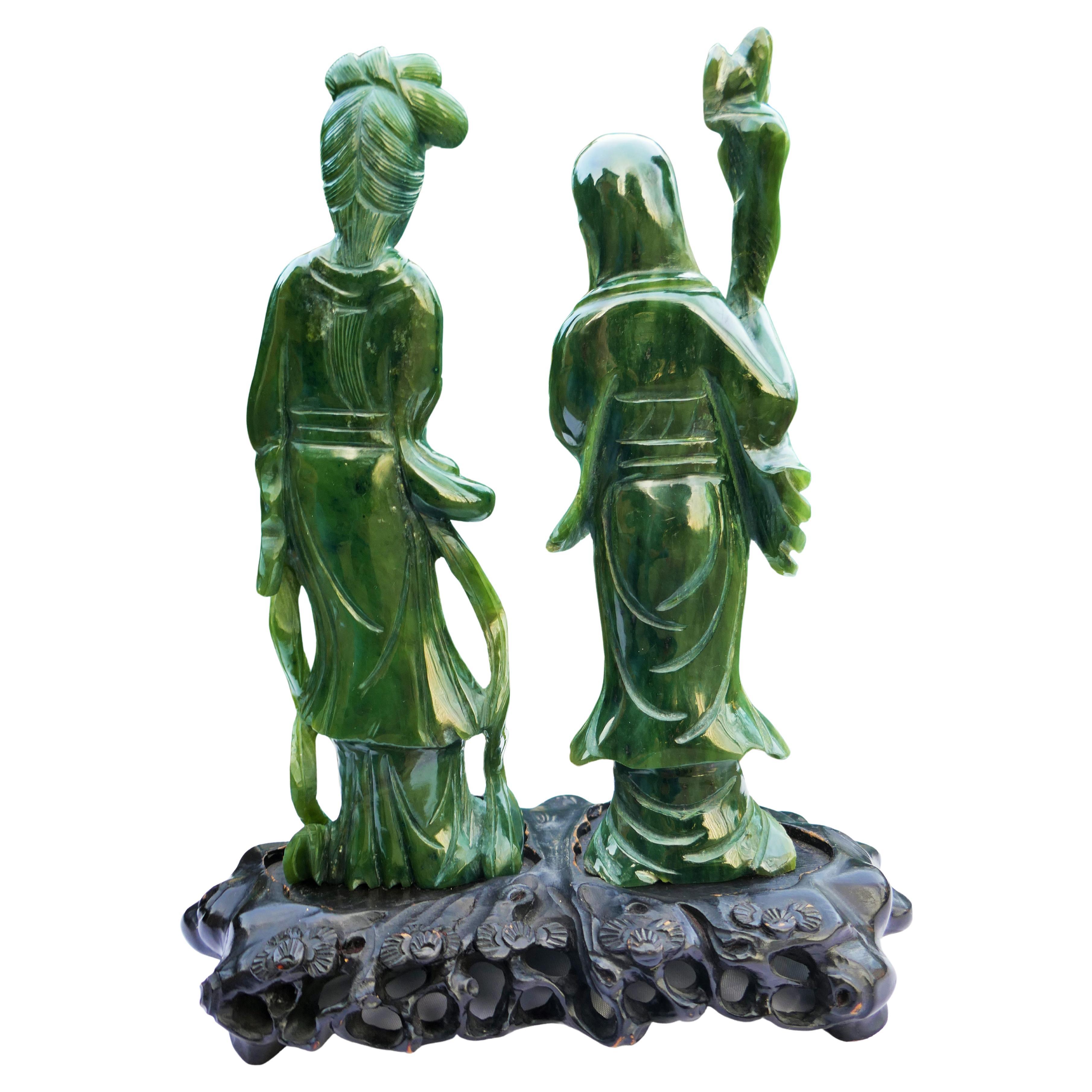 Chinese Chippendale Pair of Chinese jade figures - shoulao For Sale