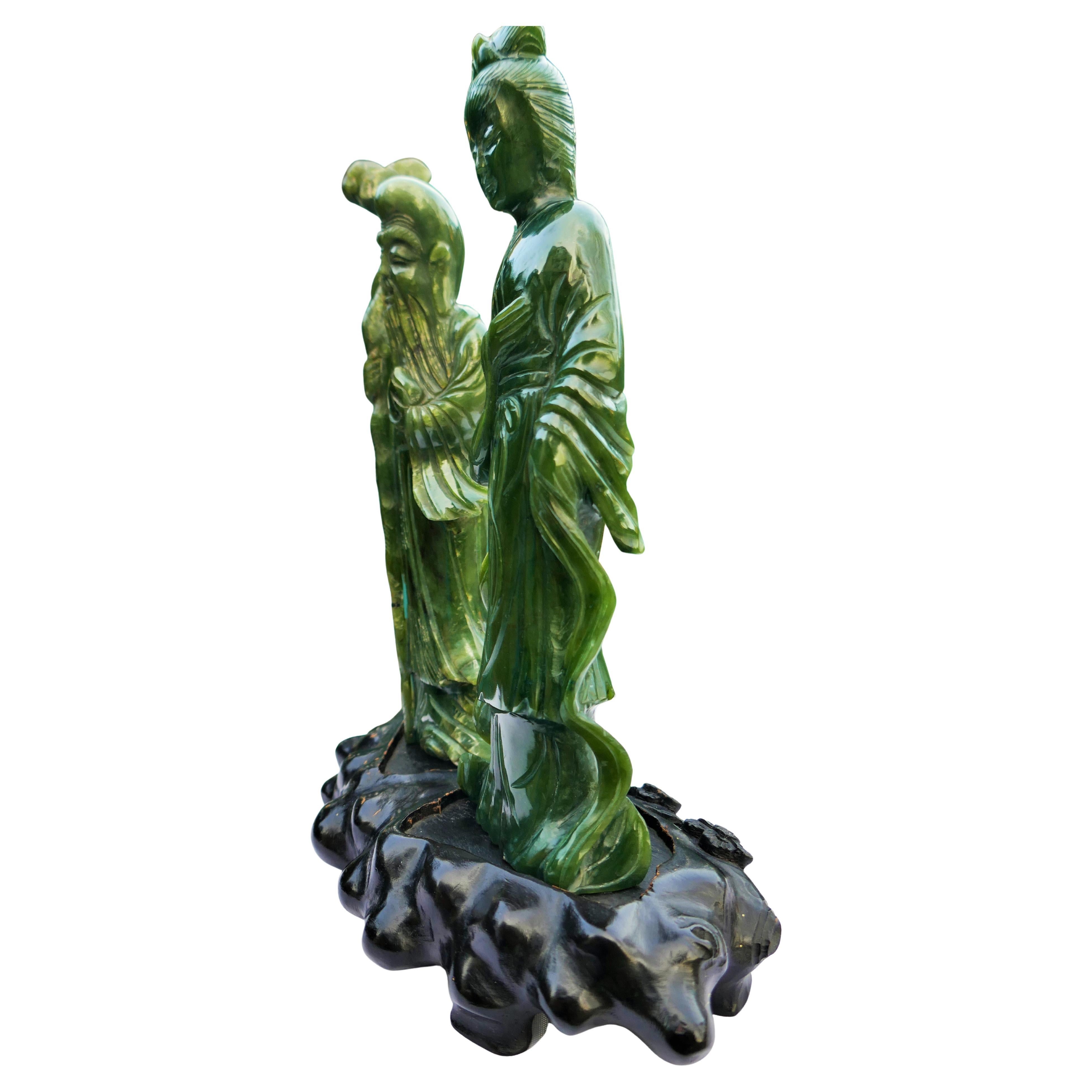 Mid-20th Century Pair of Chinese jade figures - shoulao For Sale