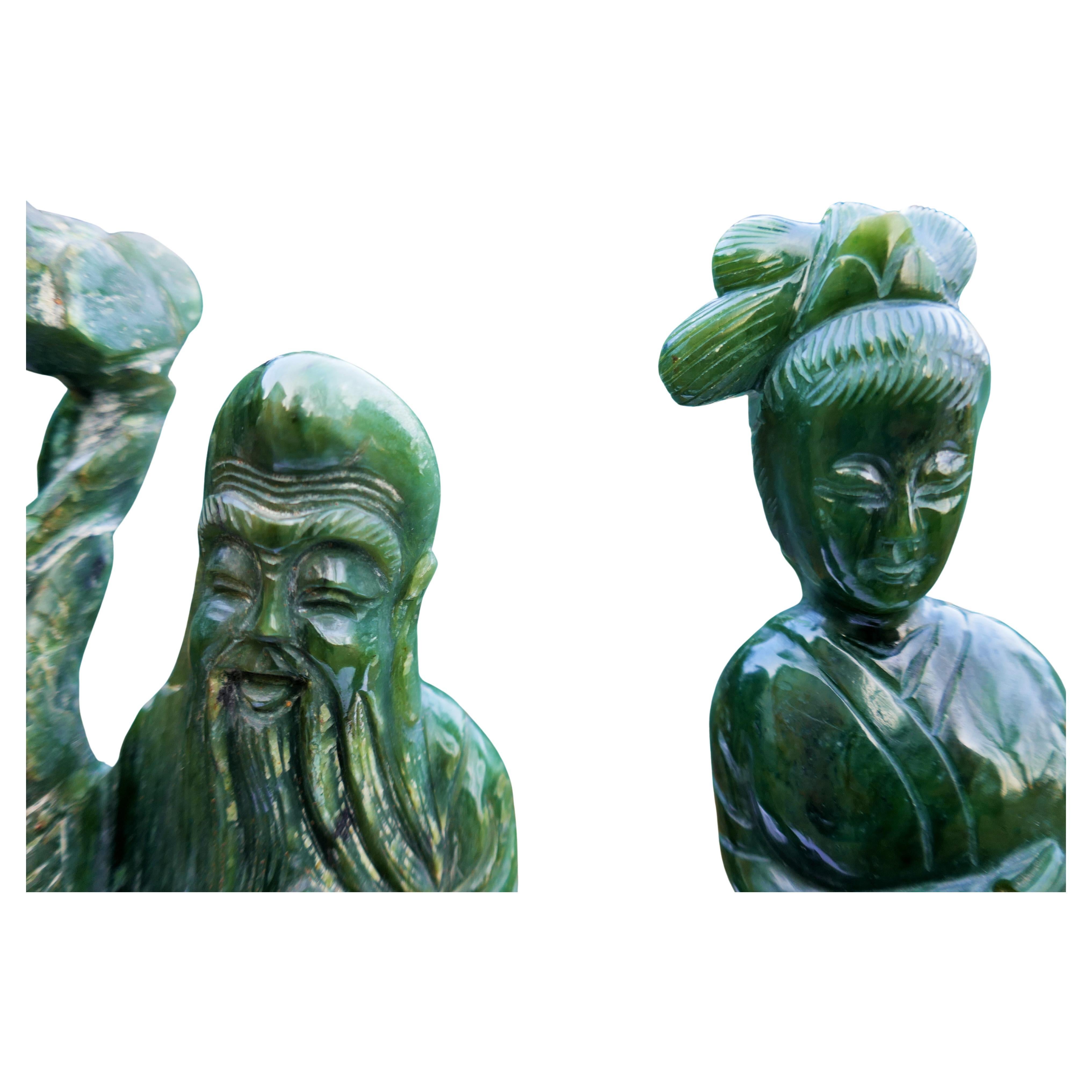 Jade Pair of Chinese jade figures - shoulao For Sale