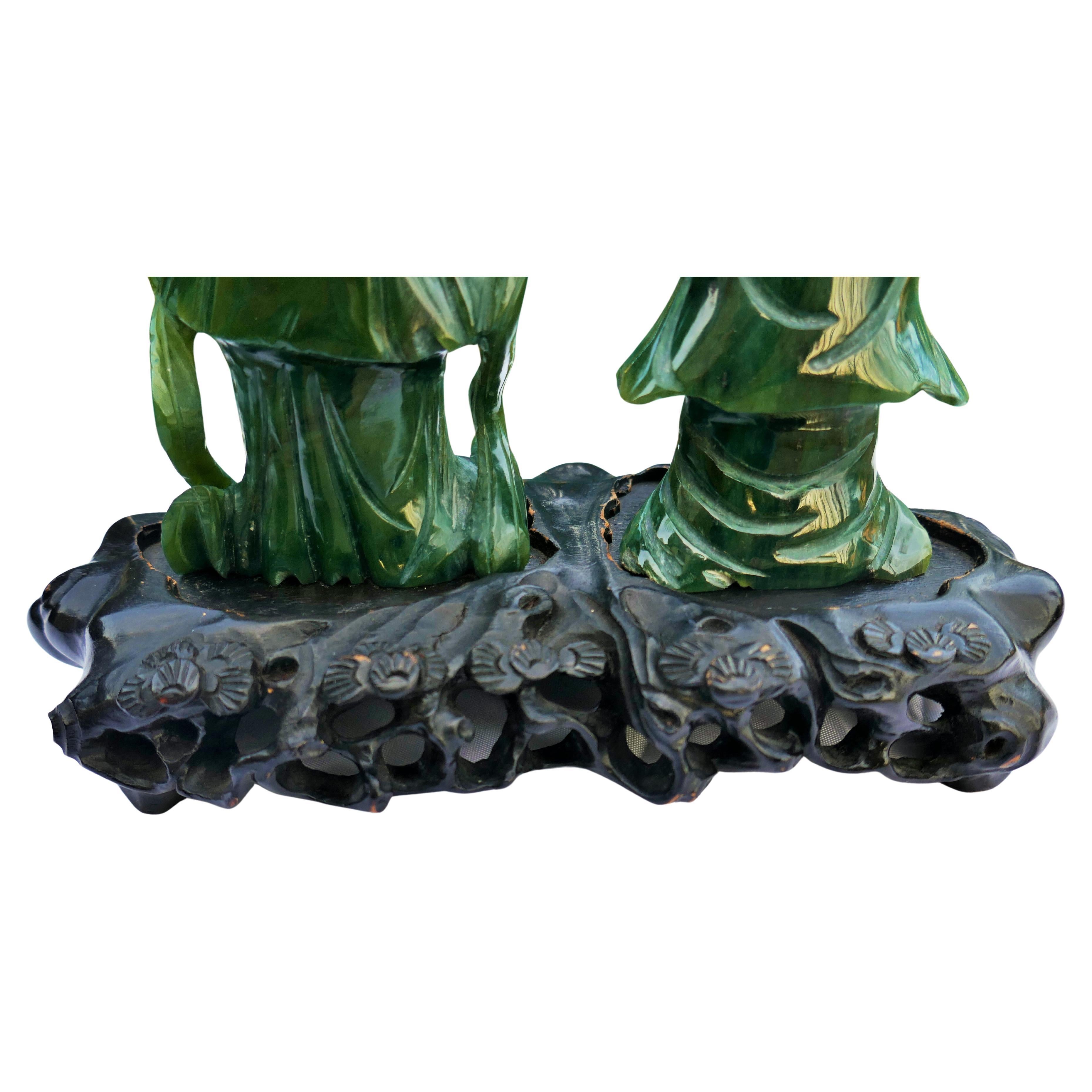 Pair of Chinese jade figures - shoulao For Sale 2