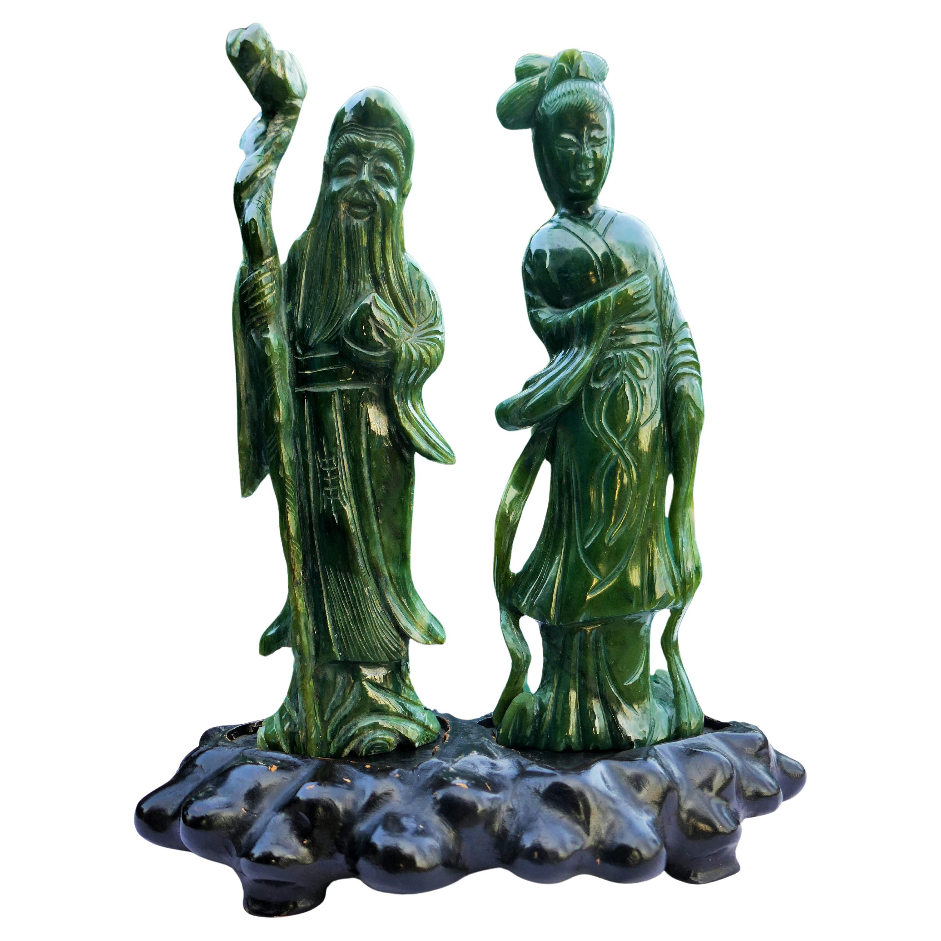 Pair of Chinese jade figures - shoulao