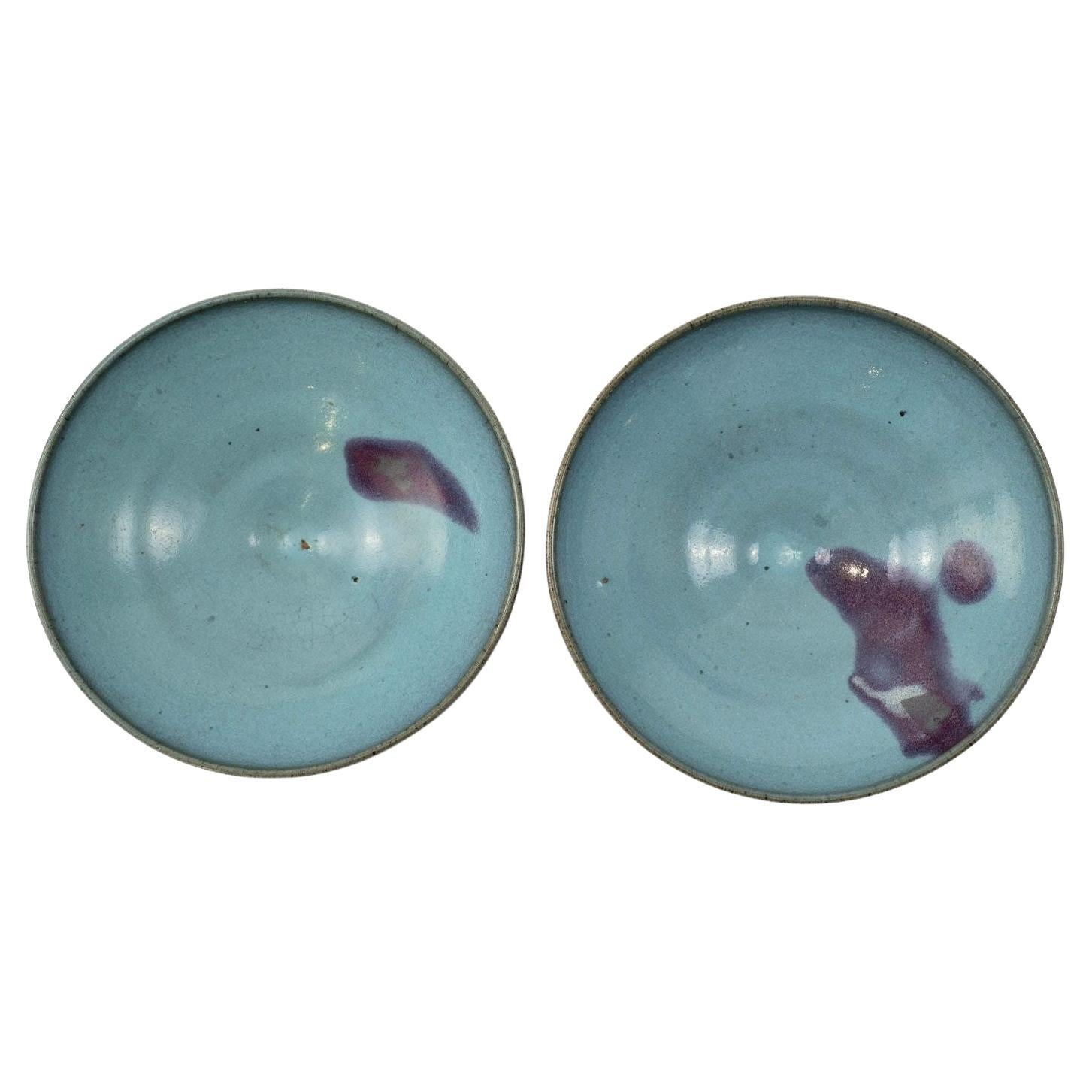 Coppia di ciotole cinesi in ceramica Jun, dinastia Yuan