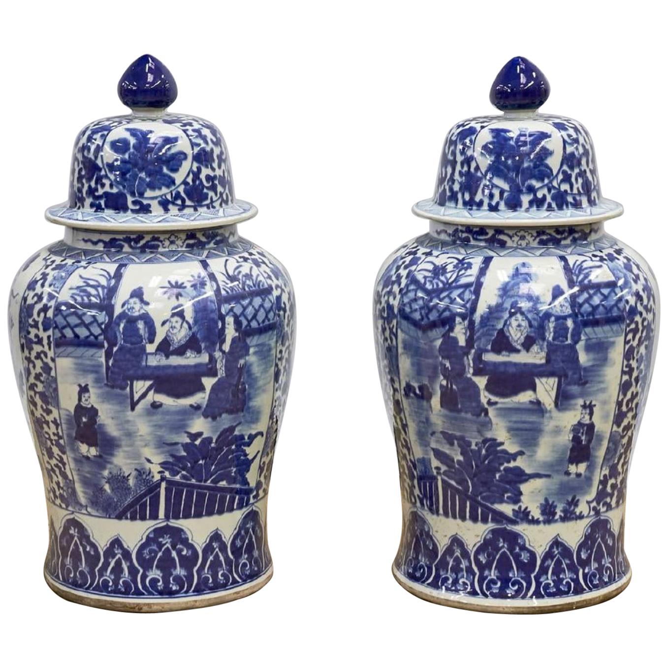 Pair of Chinese Kangxi Style Blue and White Porcelain Vases