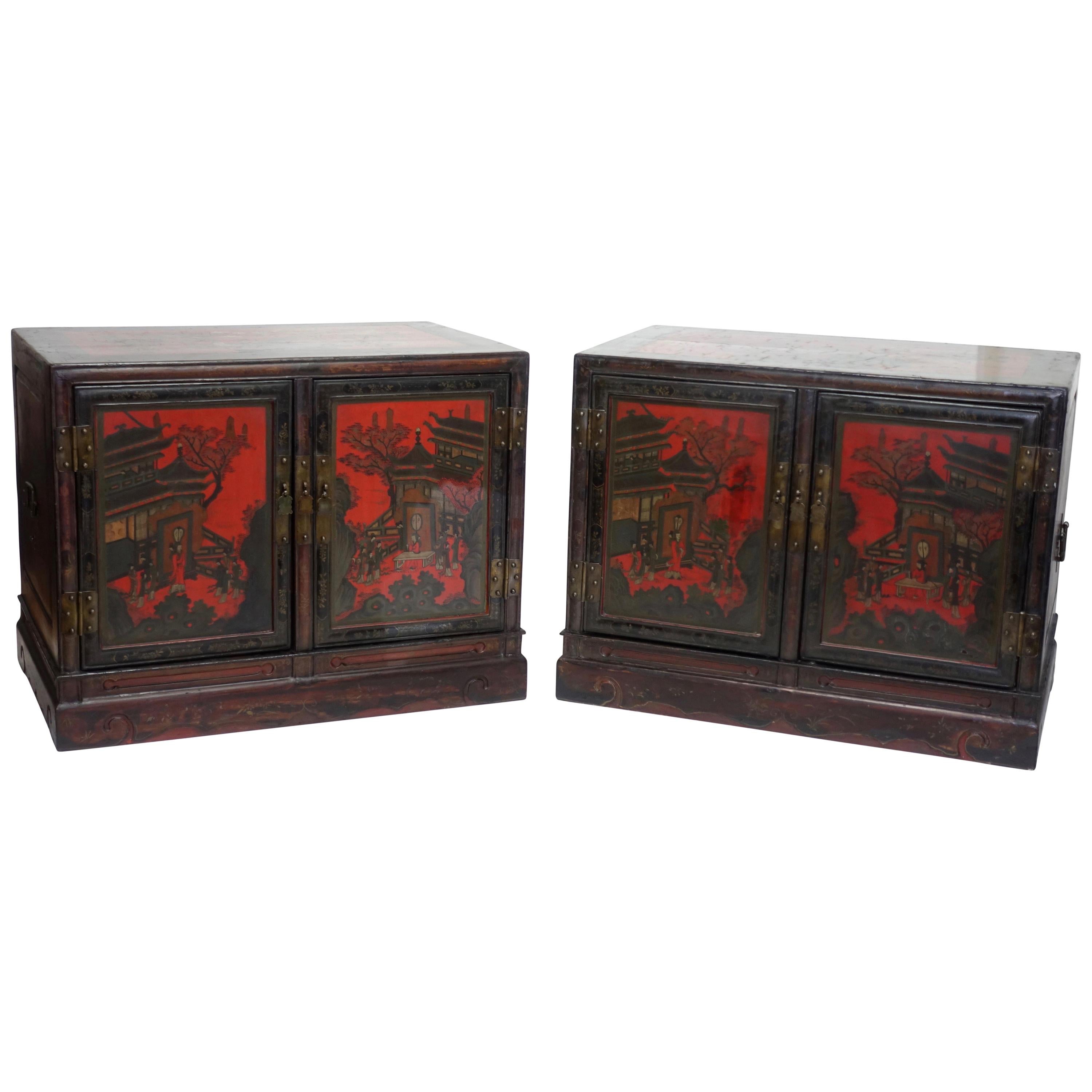 Pair of Chinese Lacquer Robe Cabinets, Qing Dynasty, circa 1840