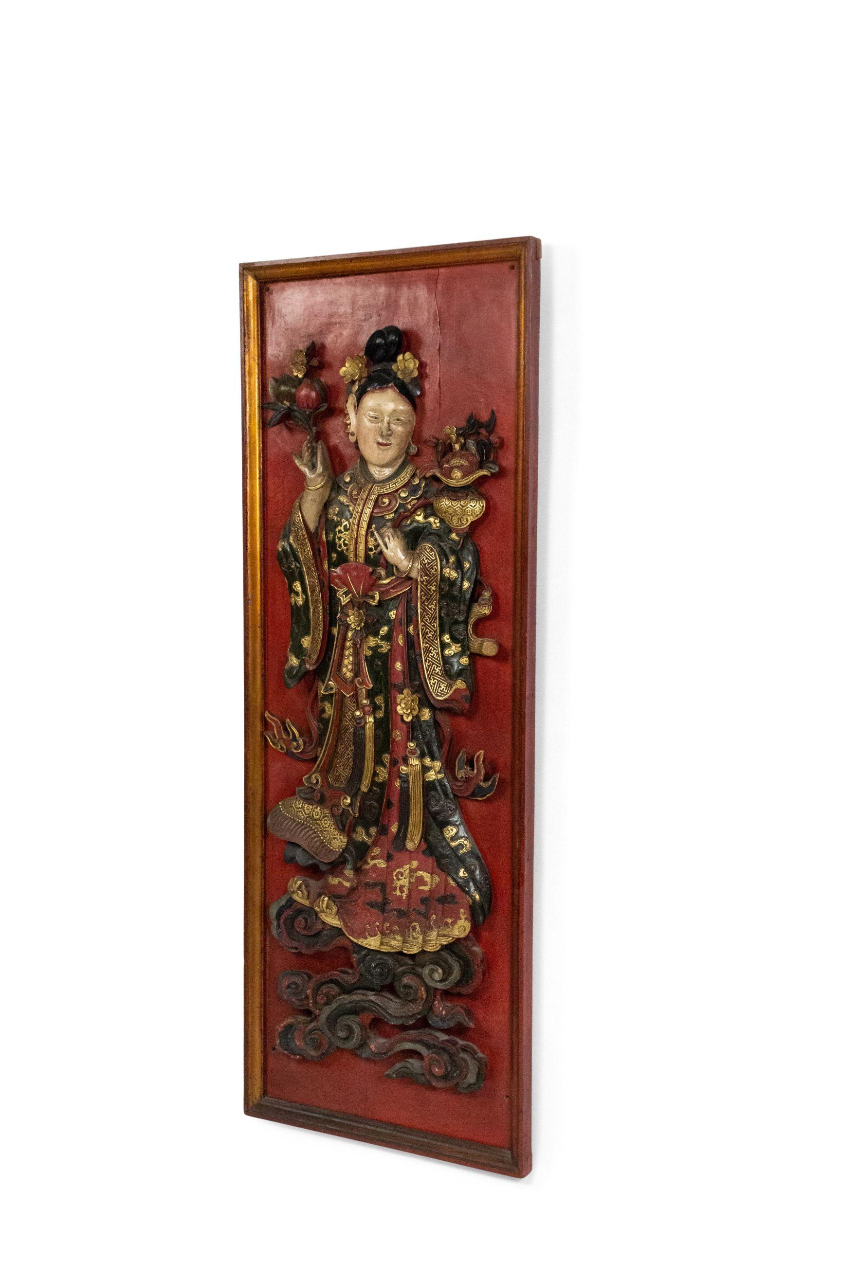 Pair of Chinese Lacquered Carved Wall Plaques For Sale 4