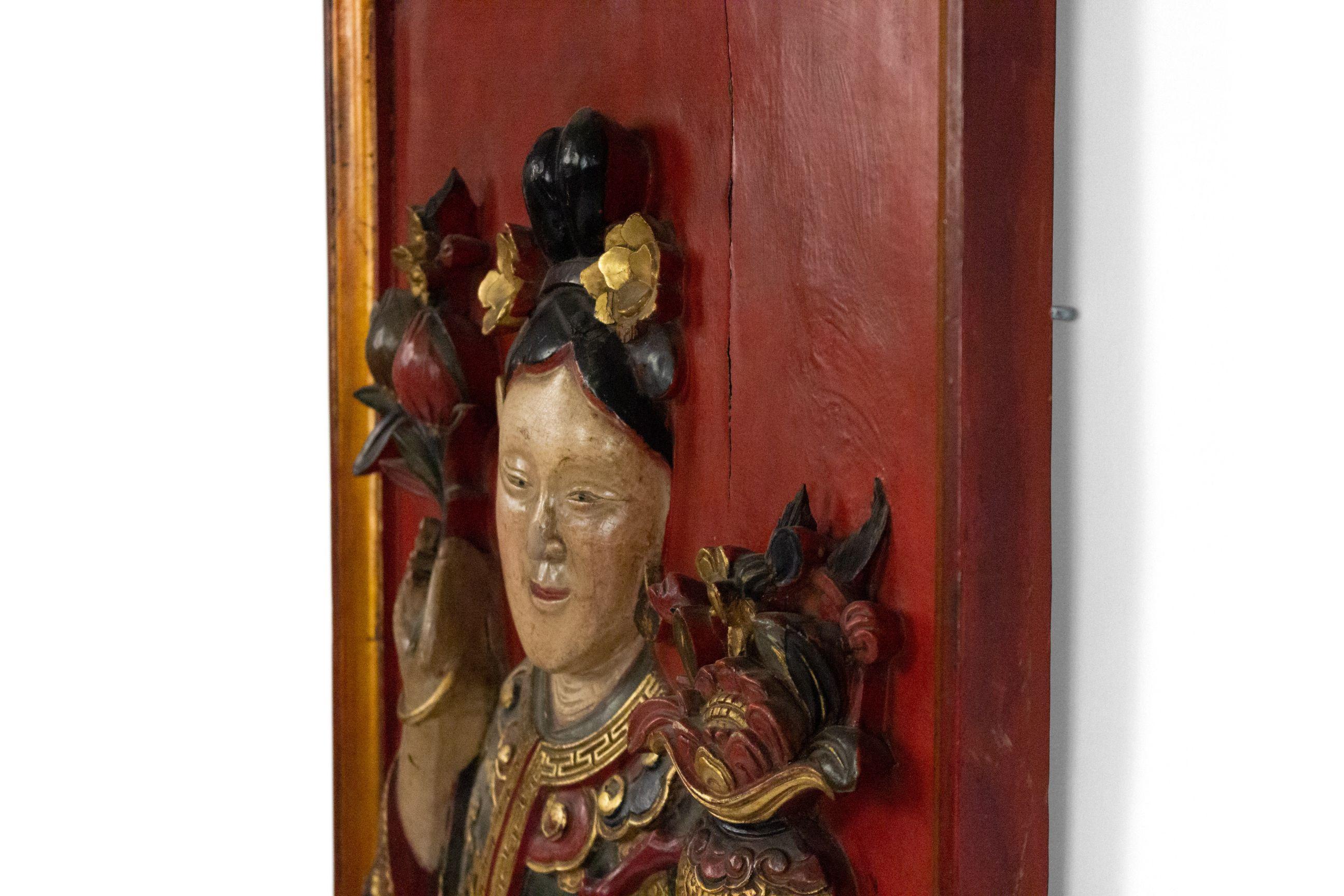 Pair of Chinese Lacquered Carved Wall Plaques For Sale 6