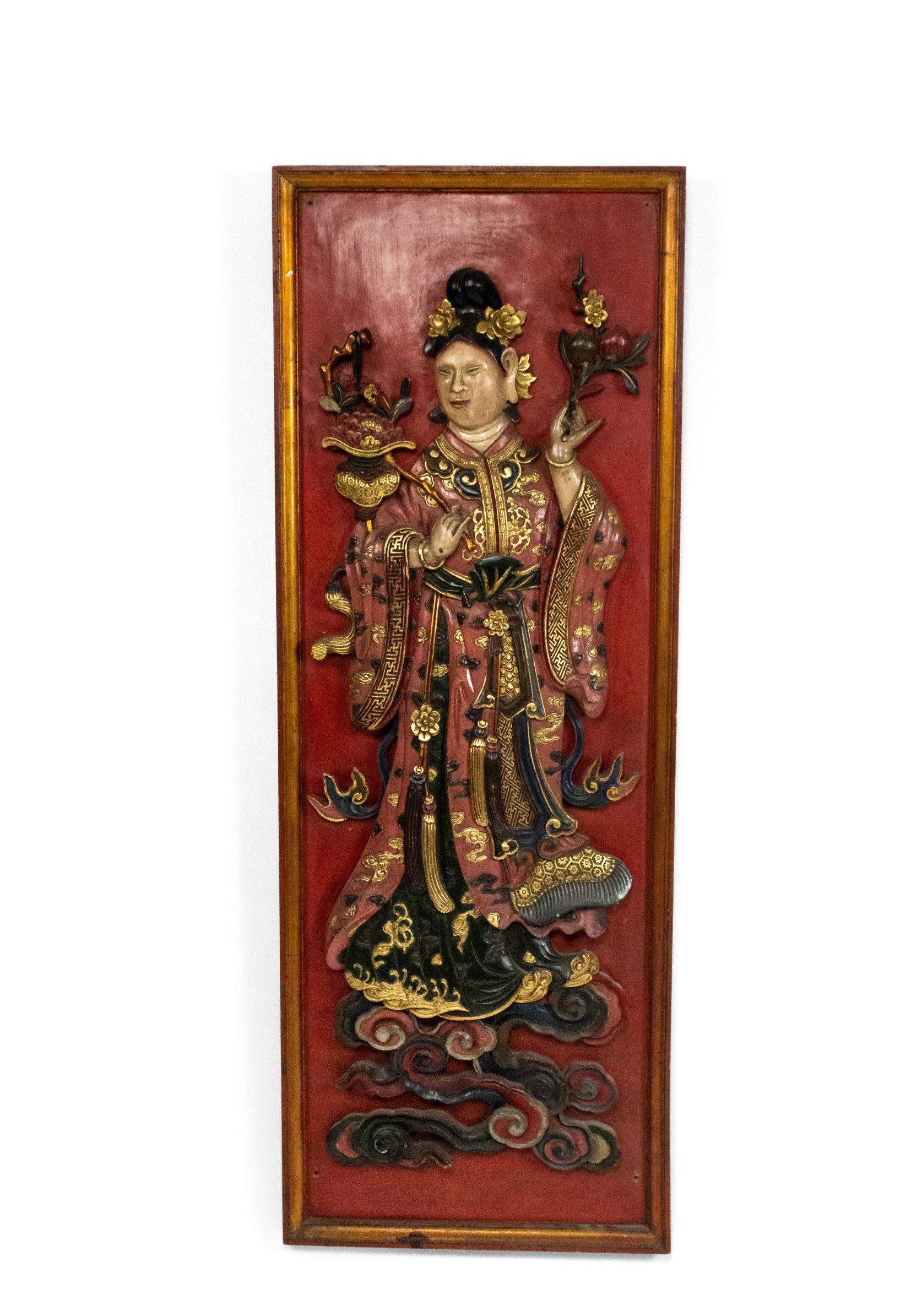 Pair of Chinese Lacquered Carved Wall Plaques For Sale 9