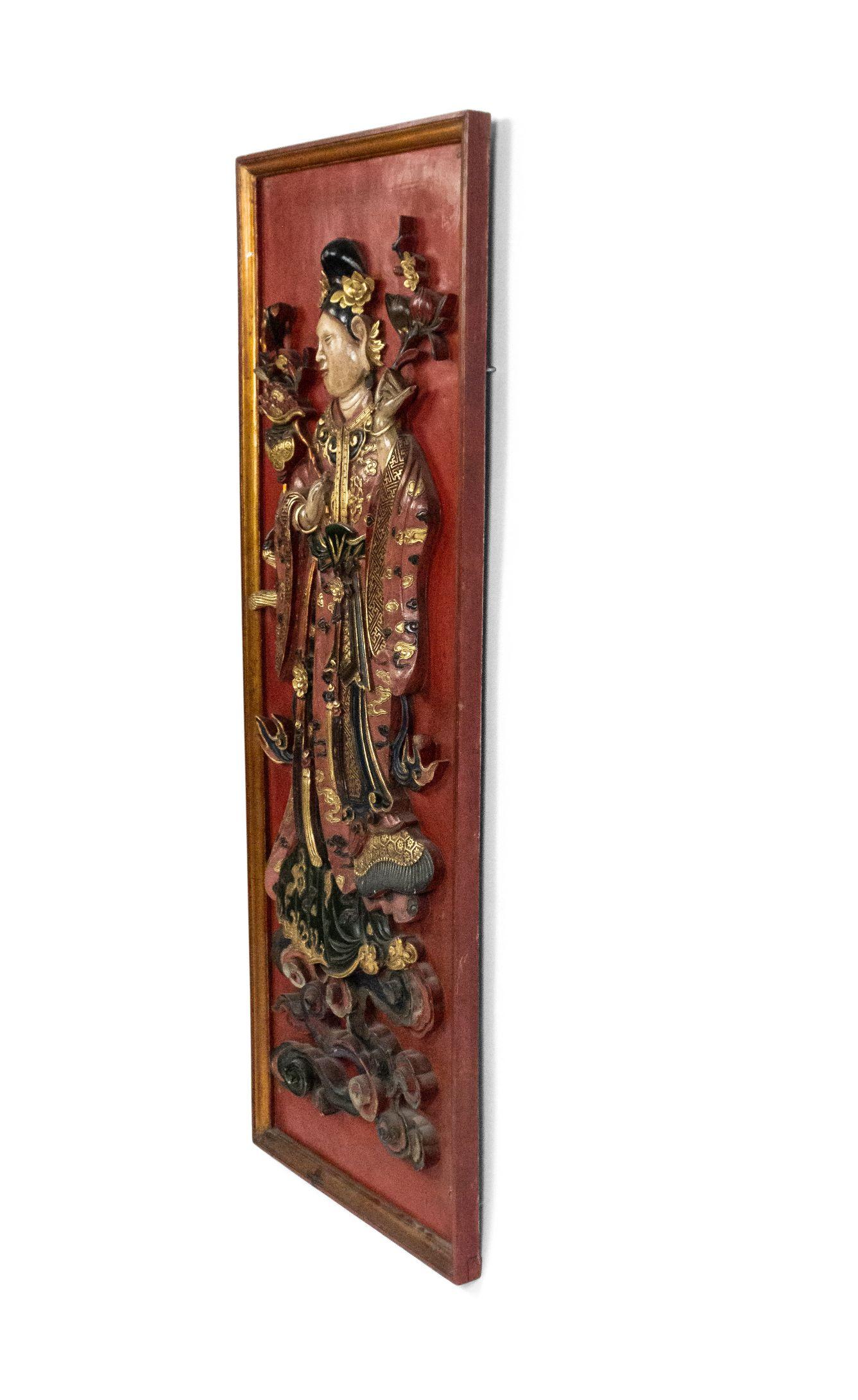 Chinese Export Pair of Chinese Lacquered Carved Wall Plaques For Sale