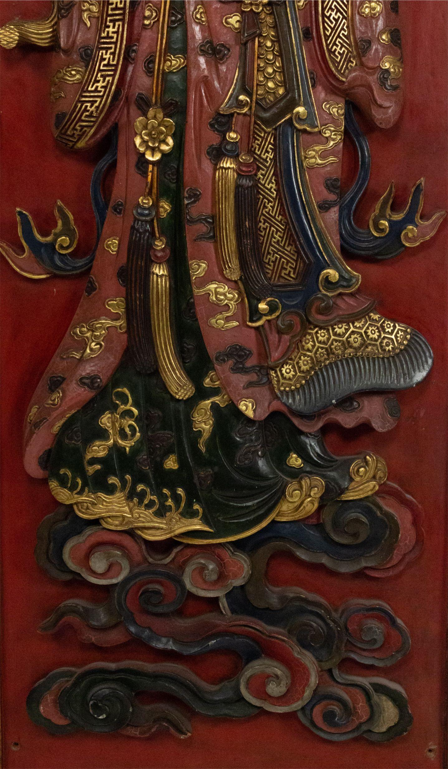 19th Century Pair of Chinese Lacquered Carved Wall Plaques For Sale