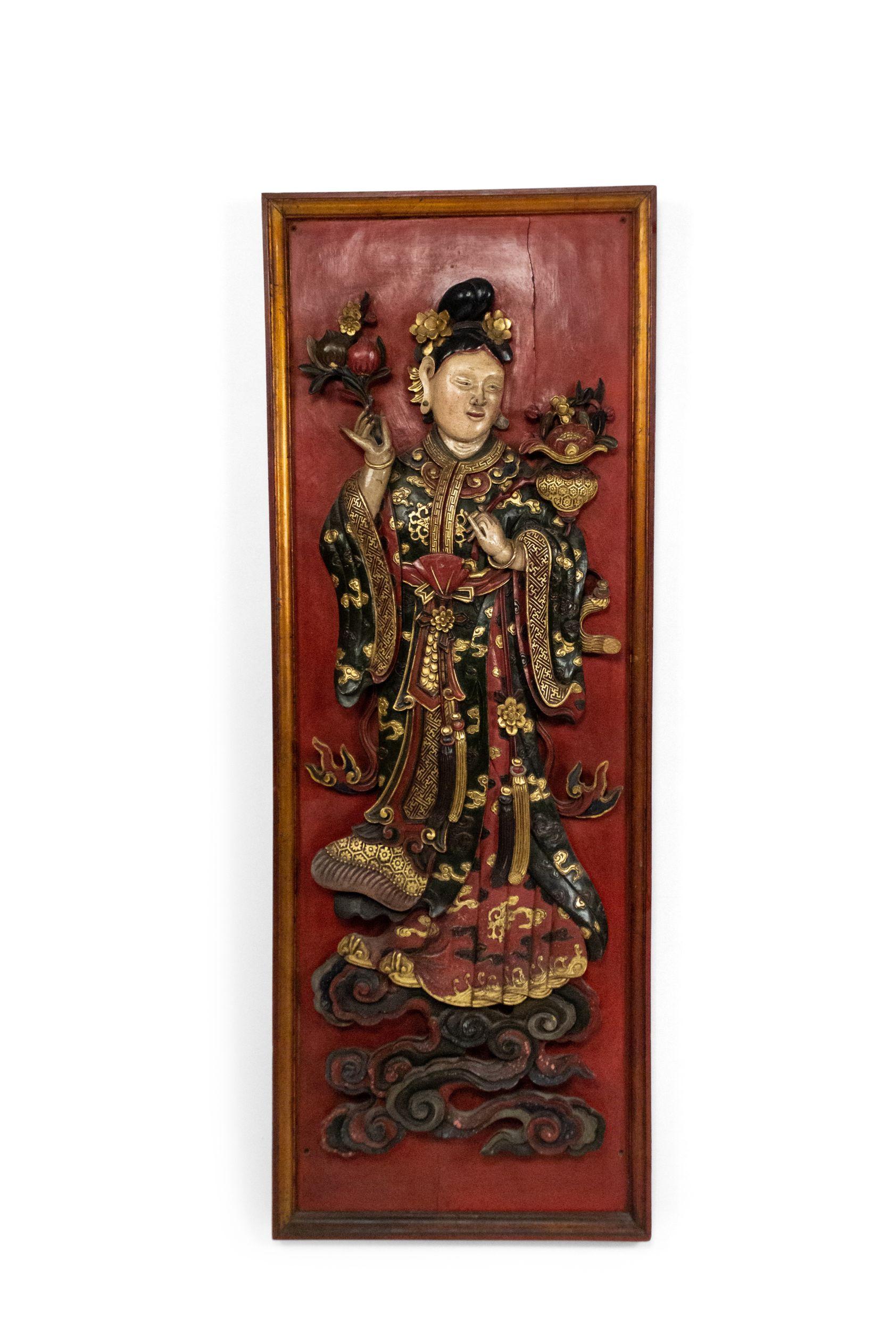 Pair of Chinese Lacquered Carved Wall Plaques For Sale 1