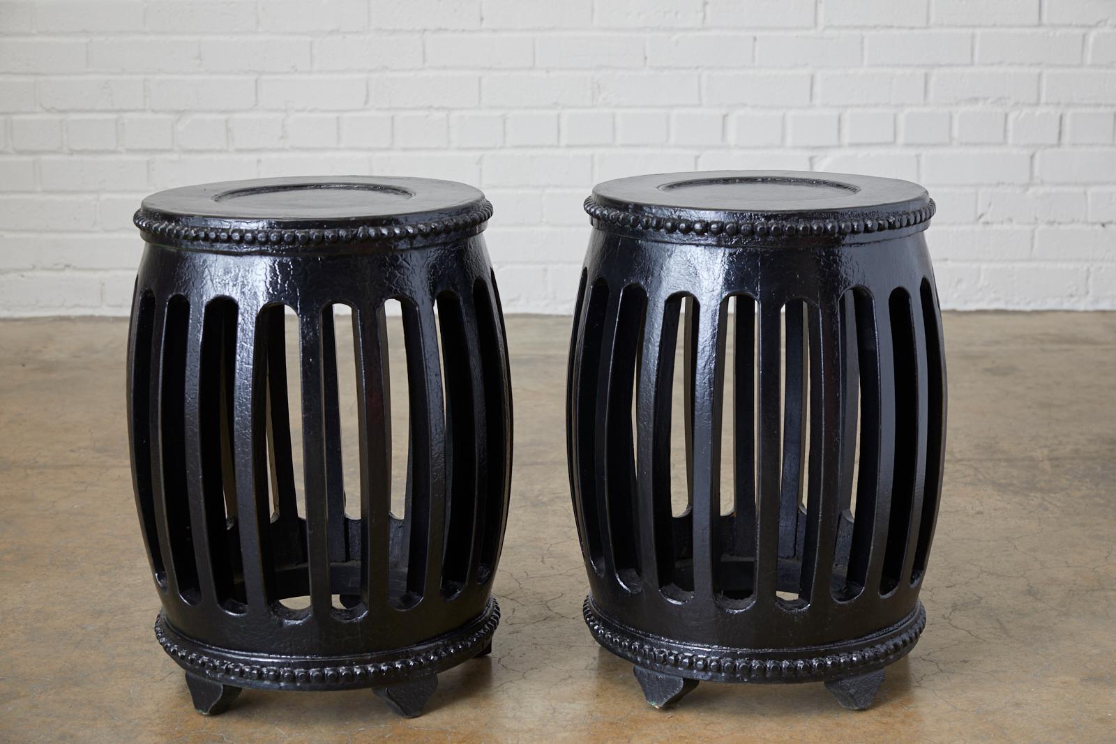 Chinese Export Pair of Chinese Lacquered Garden Stools or Drink Tables