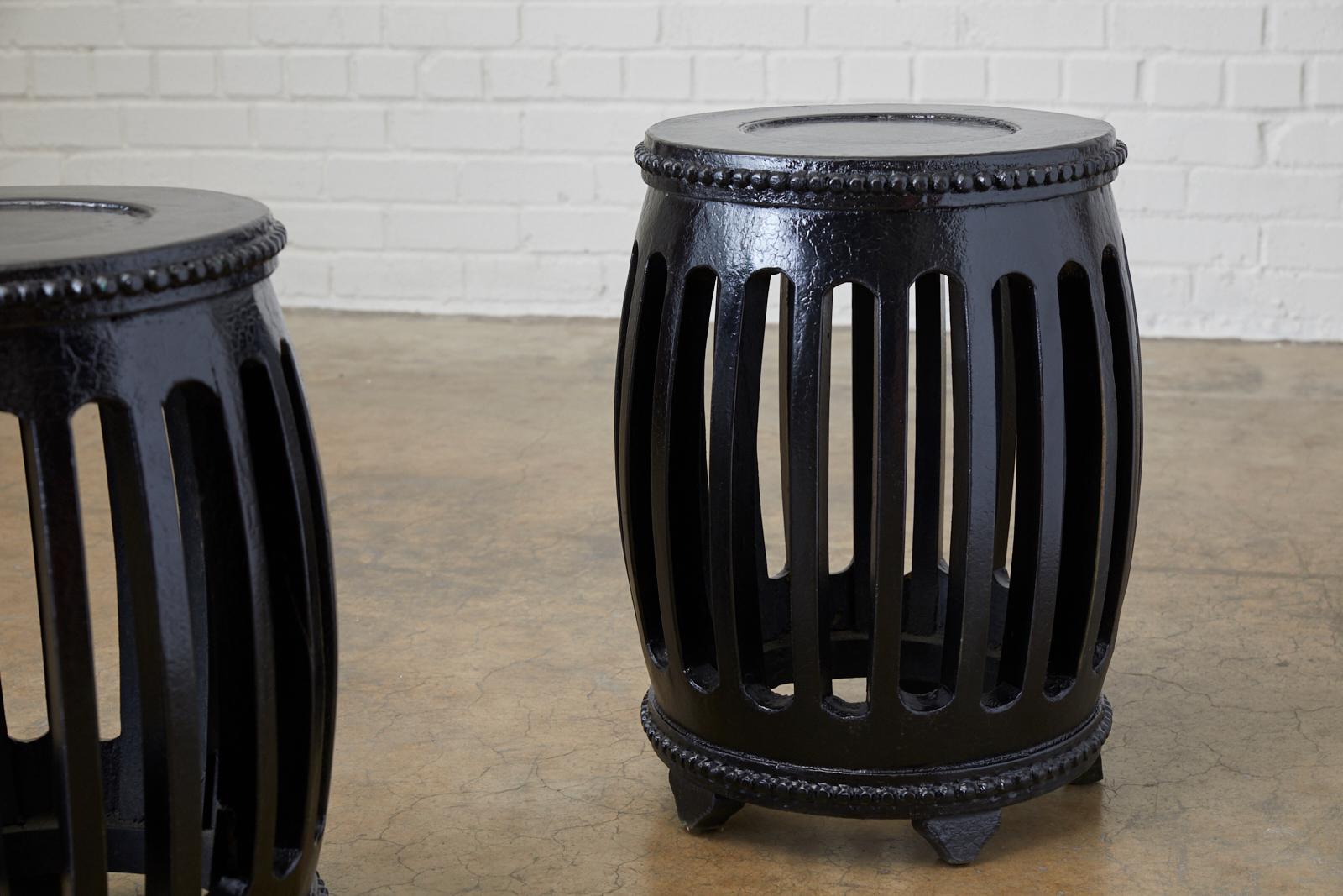 Pair of Chinese Lacquered Garden Stools or Drink Tables 2