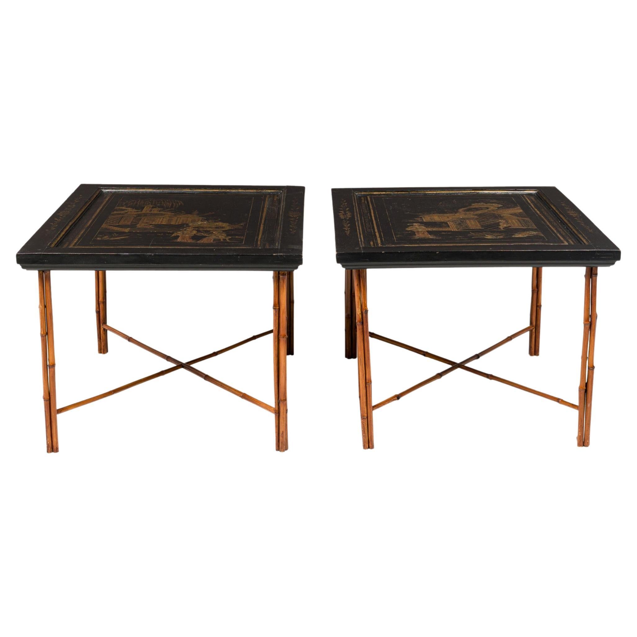 Pair of Chinese Lacquered Panel Coffee Tables For Sale