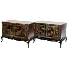 Pair of Chinese Lacquered Side Table Cabinets