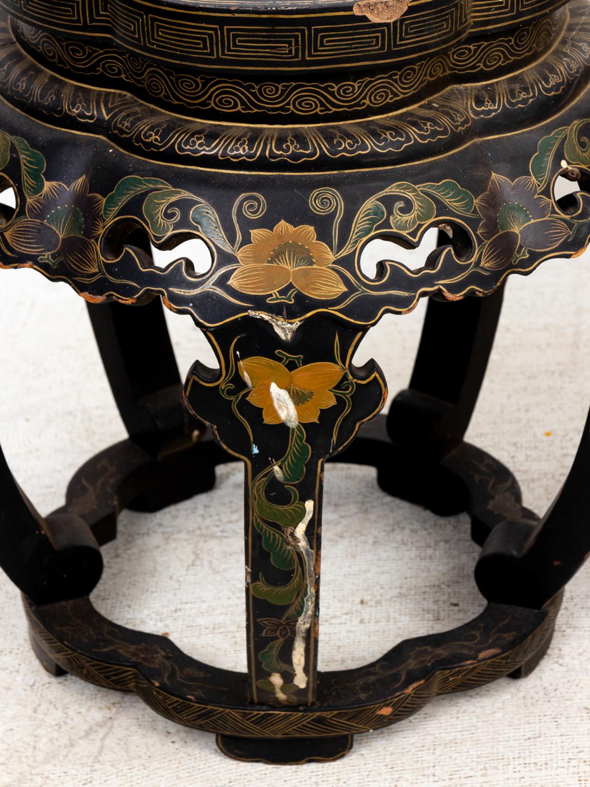 Painted Pair of Chinese Lacquered Stools