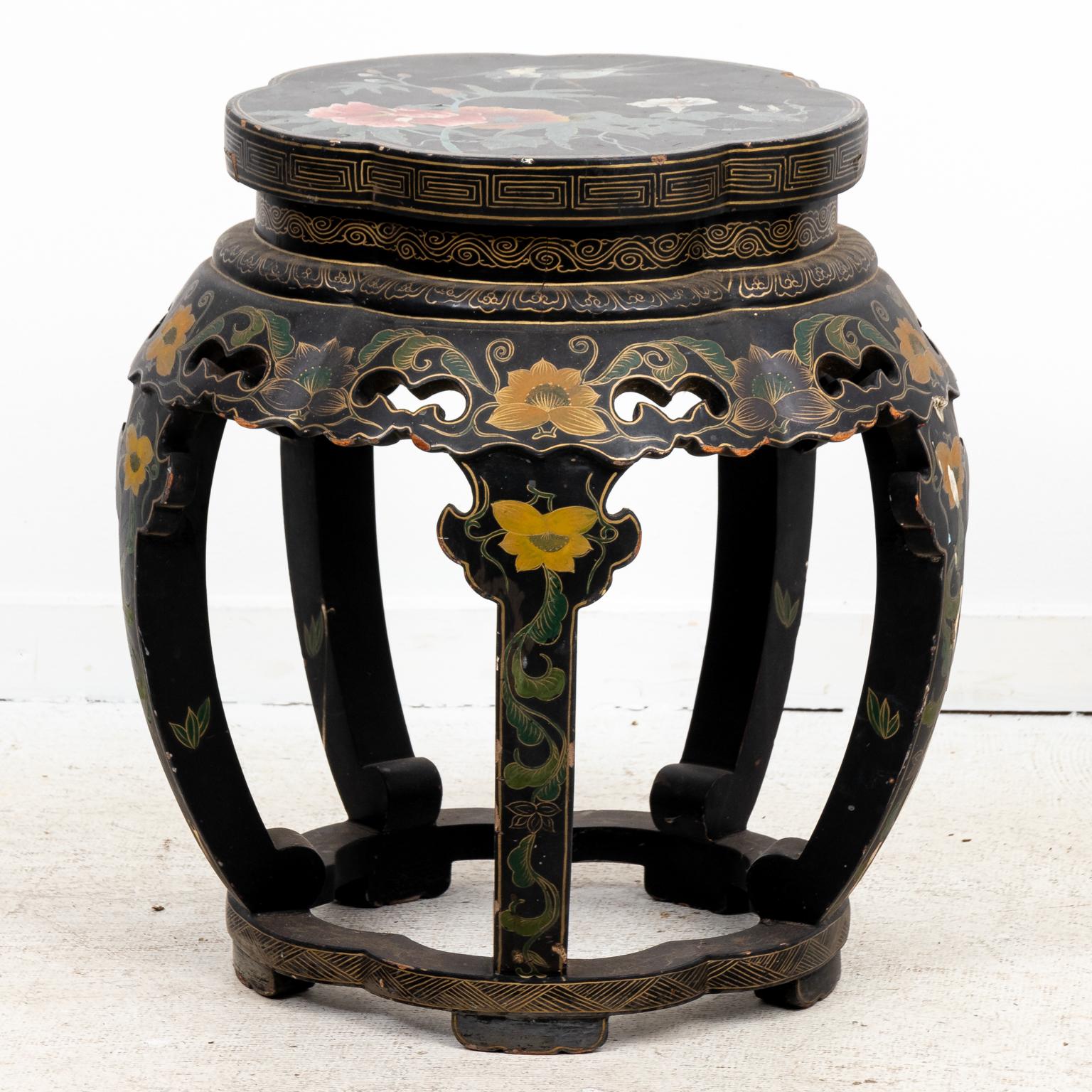 Wood Pair of Chinese Lacquered Stools