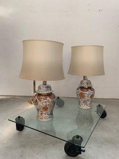 Pair of Chinese lamps with silk lampshades, 1960s