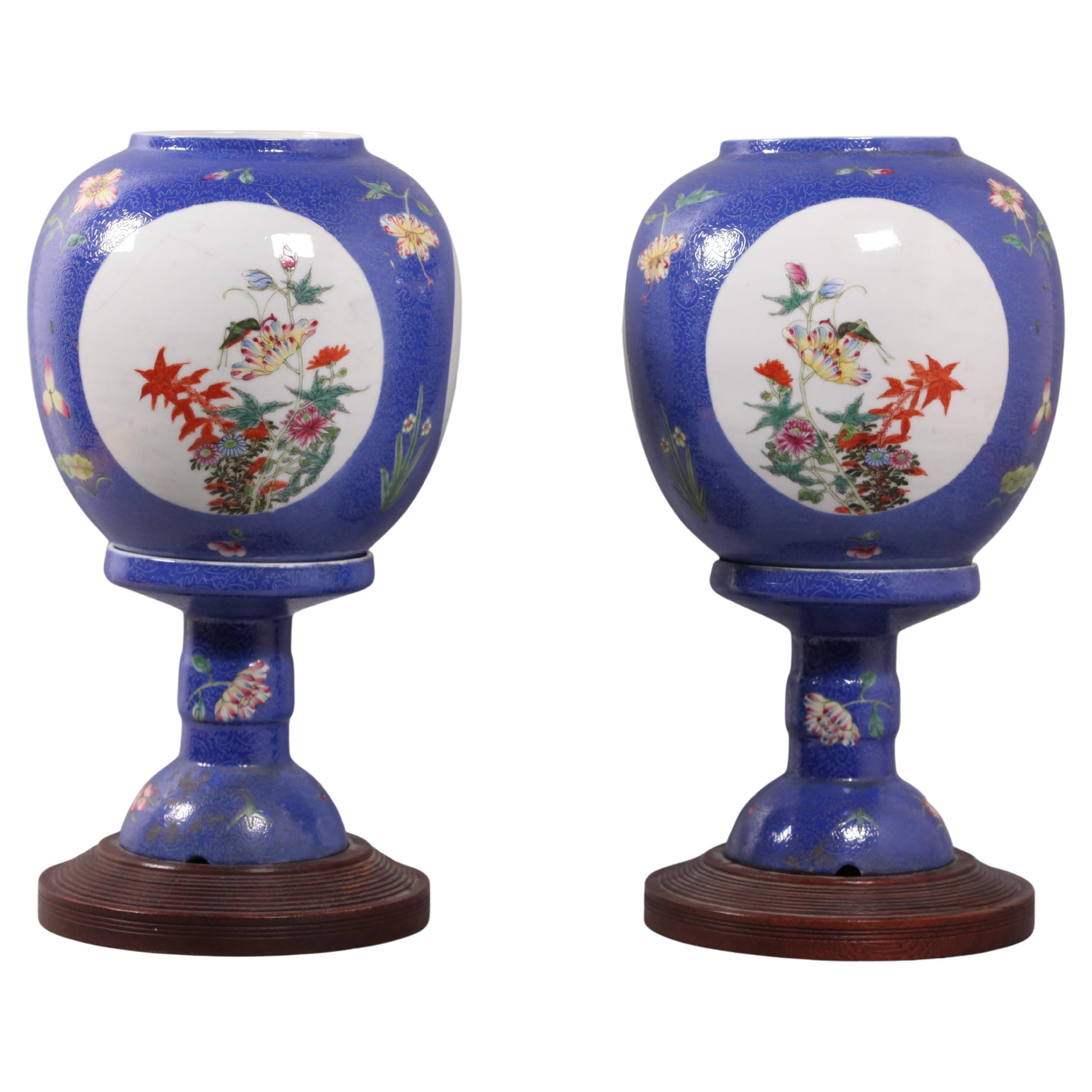 pair of Chinese lantern form porcelain vases, 19th c.