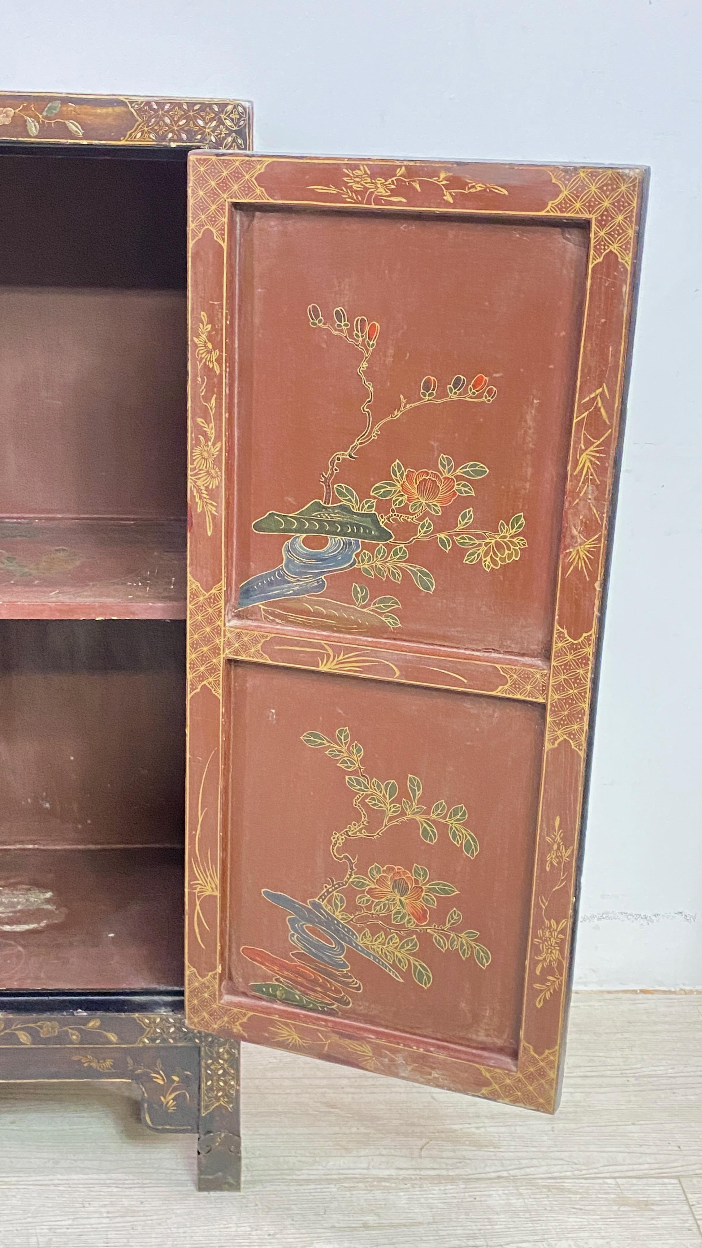  Pair of Chinese Laquer and Hardstone Cabinets, Late 19th - Early 20th Century For Sale 6