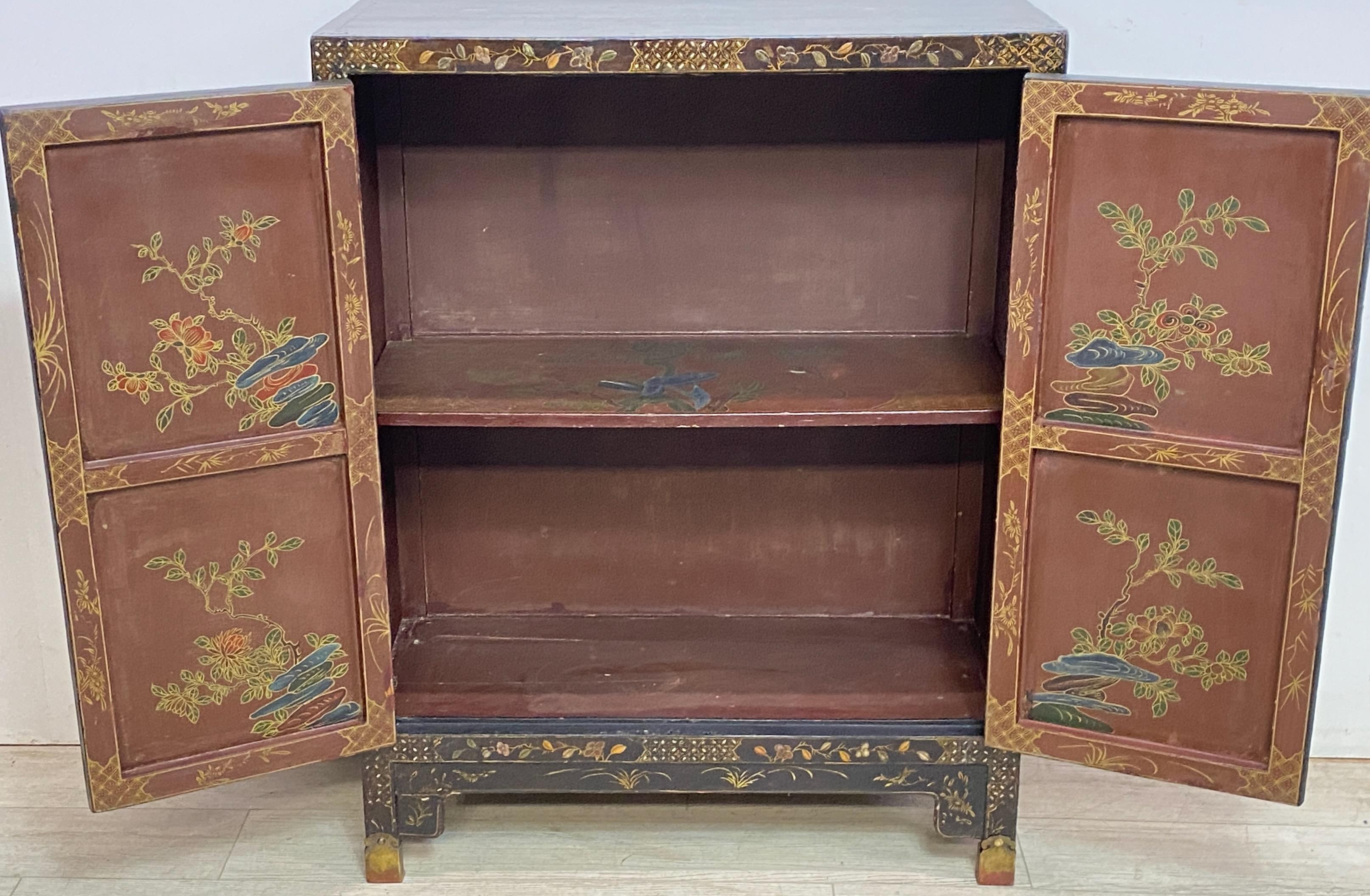  Pair of Chinese Laquer and Hardstone Cabinets, Late 19th - Early 20th Century For Sale 3