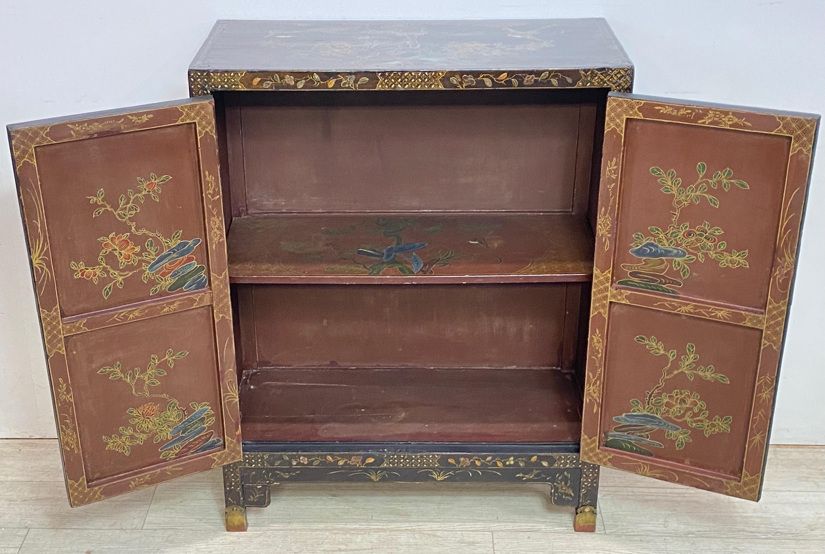  Pair of Chinese Laquer and Hardstone Cabinets, Late 19th - Early 20th Century For Sale 4