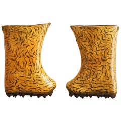 Pair of Chinese Leather Lacquered Boot Sculptures