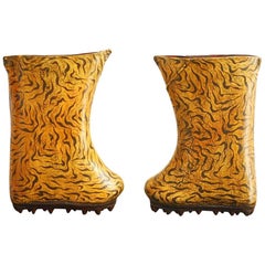 Pair of Chinese Leather Lacquered Boot Sculptures