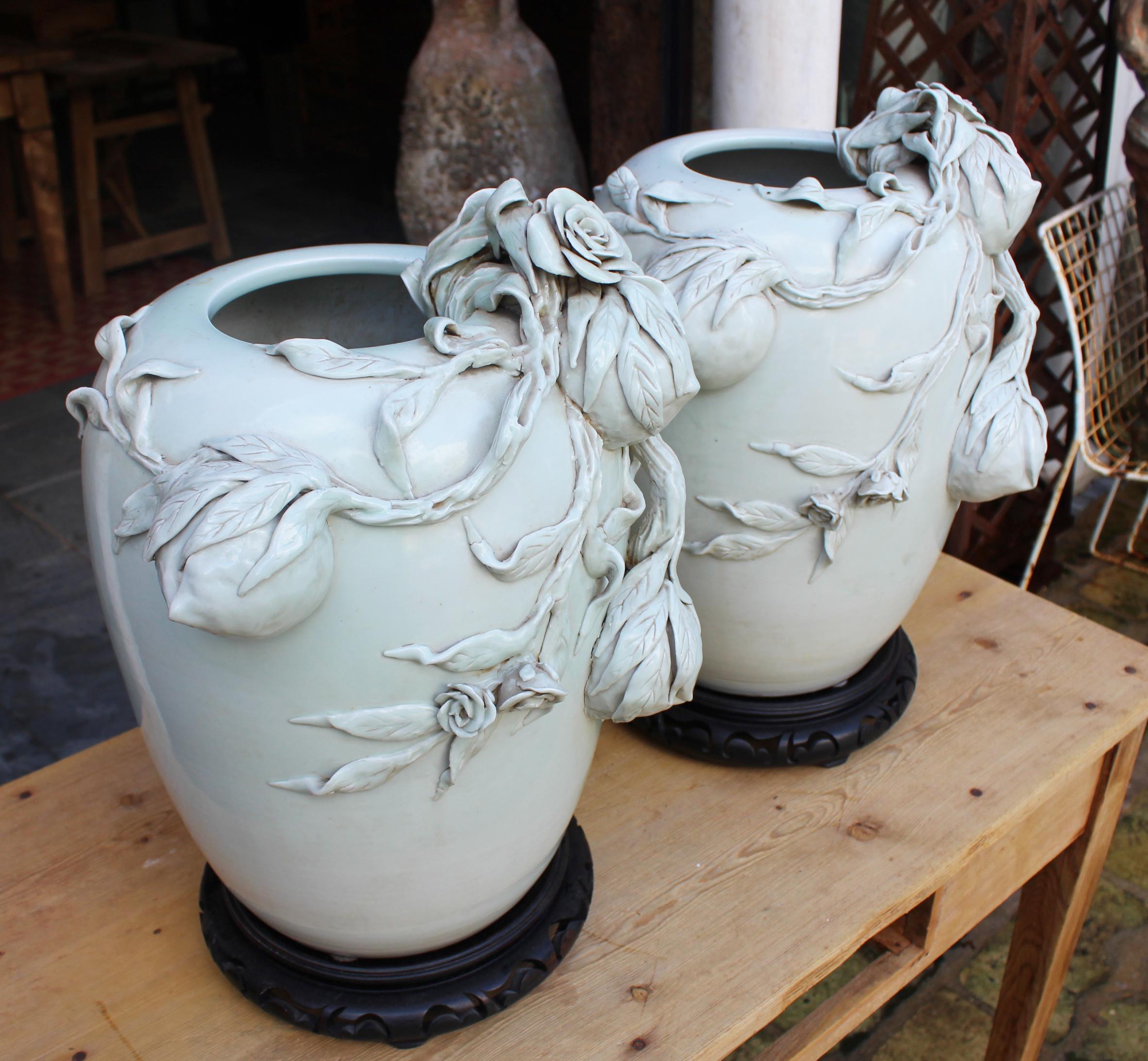Pair of Chinese Light Green Tee Porcelain Vases 1