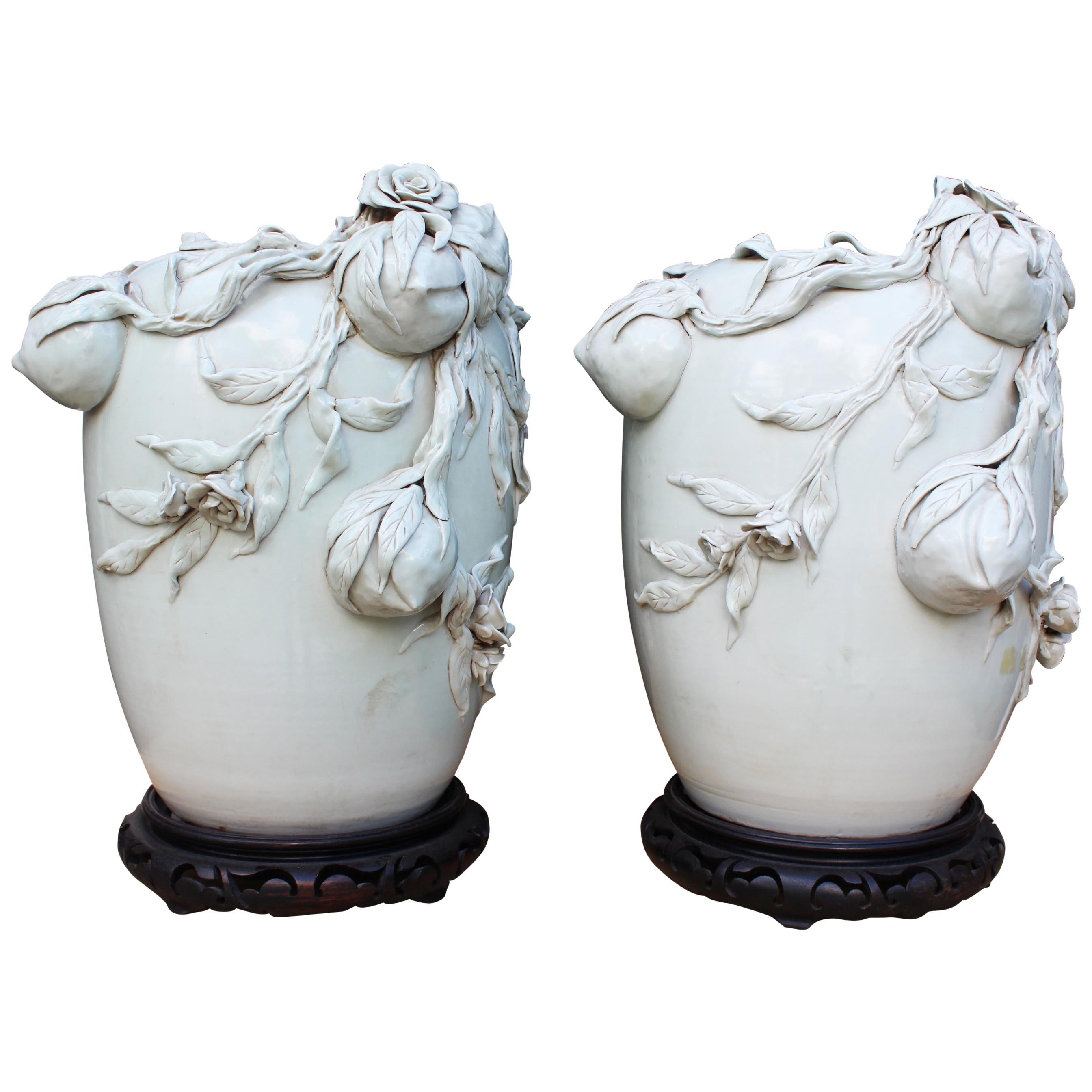 Pair of Chinese Light Green Tee Porcelain Vases