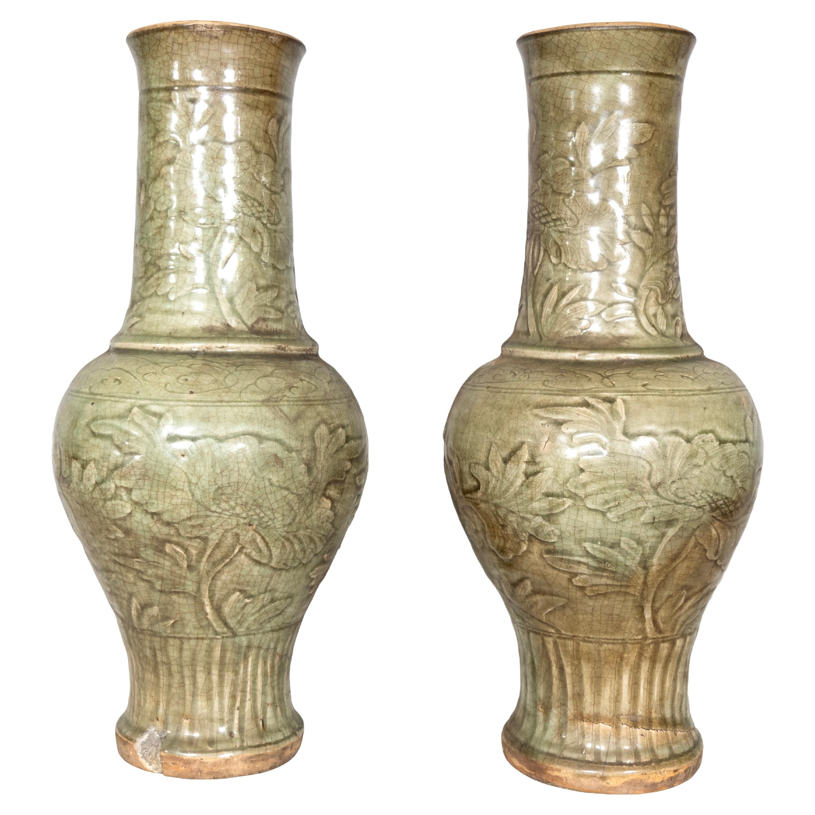 Pair of Chinese Longquan Ware Vases From The Ming Dynasty