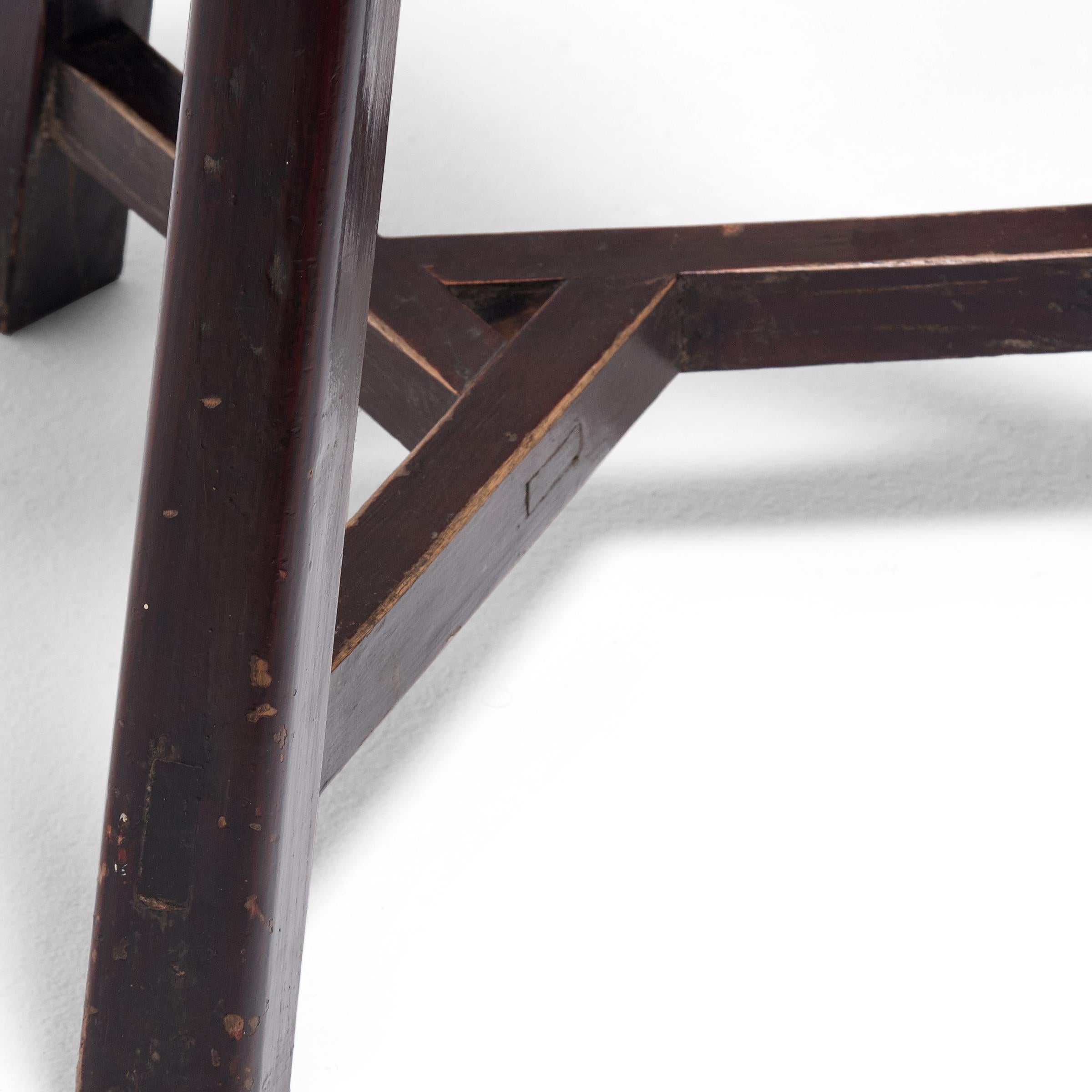 20th Century Pair of Chinese Tri-Leg Lotus Stools, circa 1900 For Sale