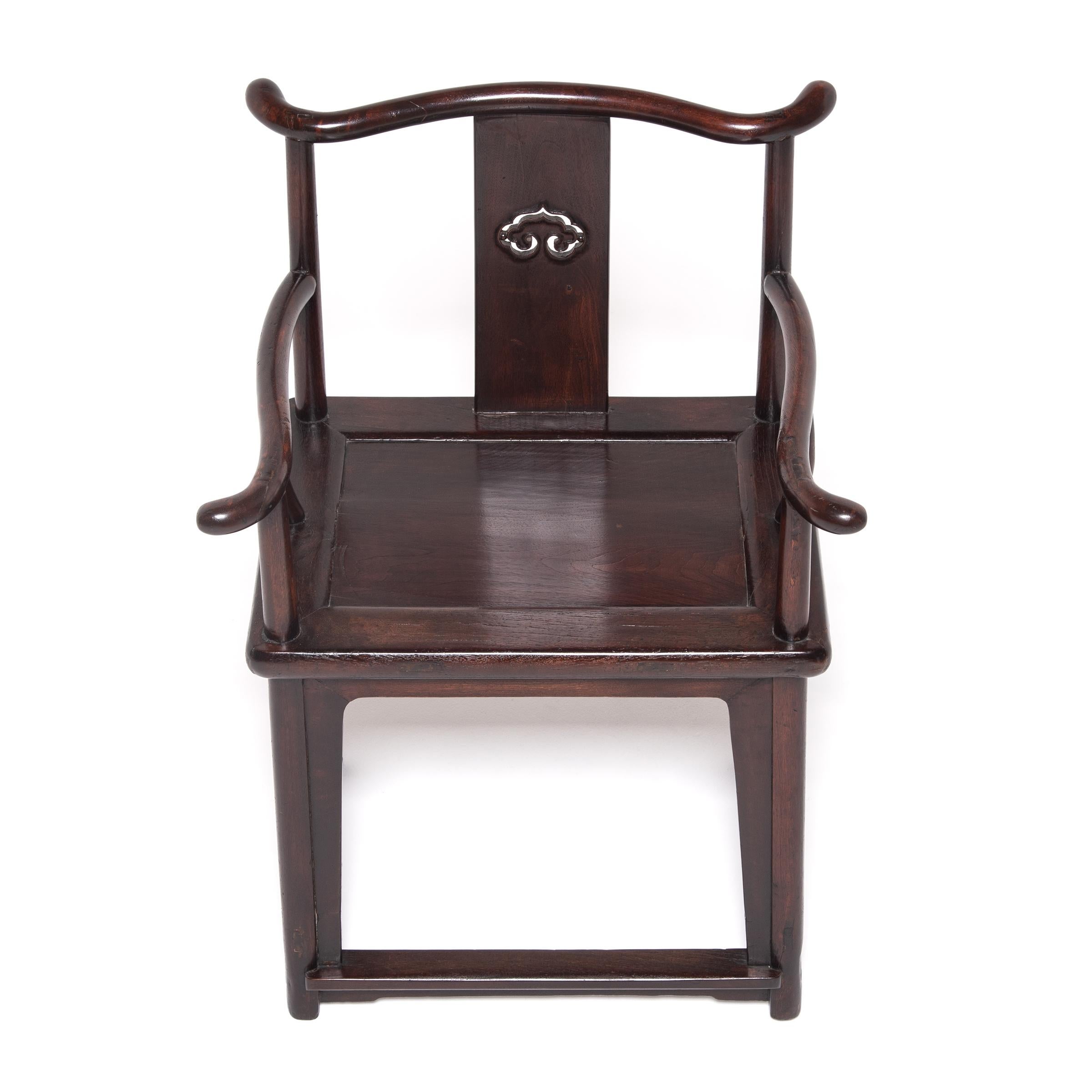 Walnut Pair of Chinese Low Back Official's Chairs, C. 1850 For Sale