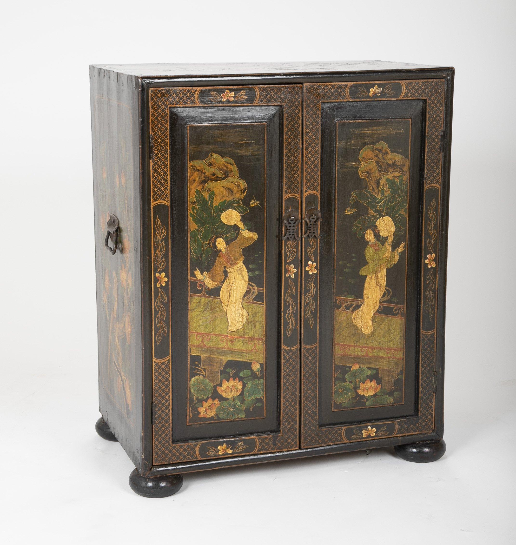 Wood Pair of Chinese Low Cabinets