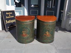 Pair of Chinese Mahogany Tole Hinged Figural & Foliage Bird Tea Bins, Circa 1840