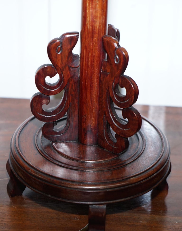 Pair of Chinese Mahogany Dragon 1920s HandCarved Wood Table Lamps Part