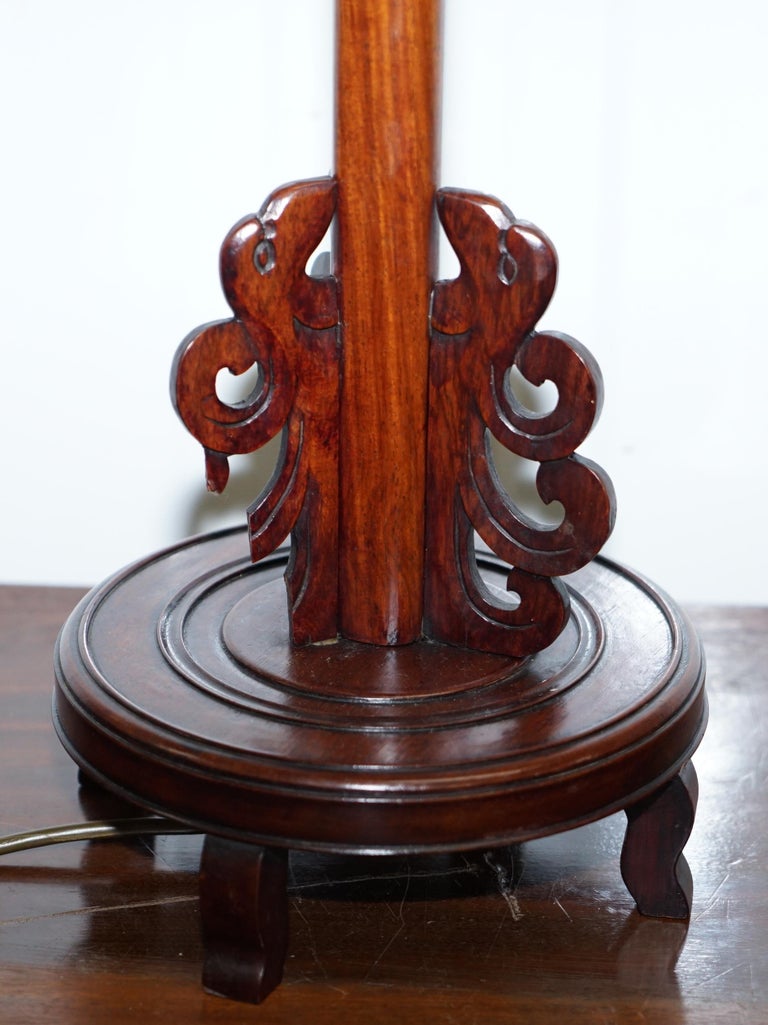 Pair of Chinese Mahogany Dragon 1920s HandCarved Wood Table Lamps Part