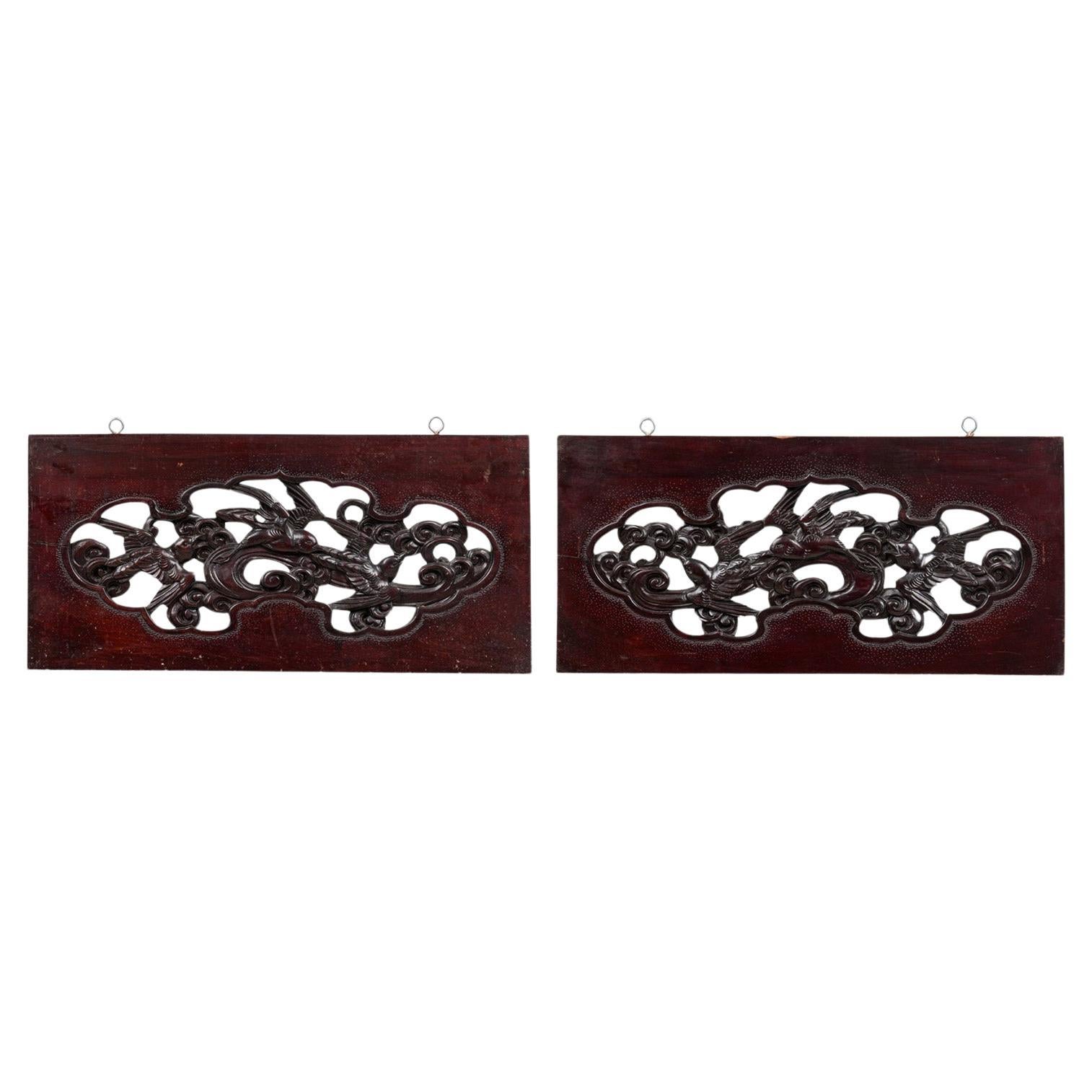 Pair of Chinese Mahogany Wall Plaques en vente