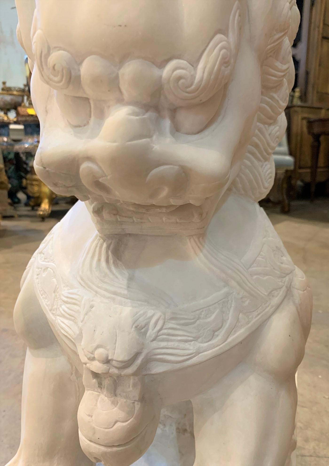 Pair of Chinese Marble Foo Dogs For Sale 1