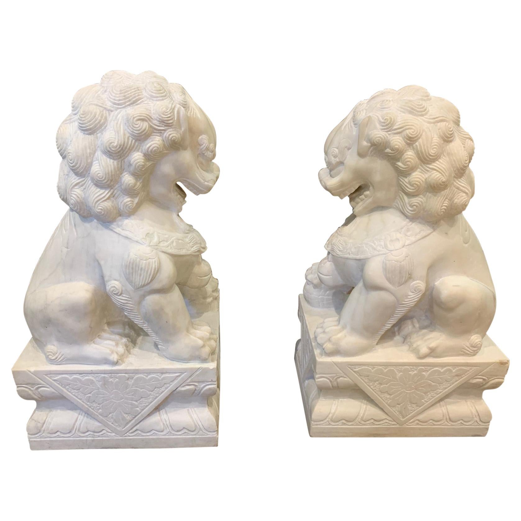 Pair of Chinese Marble Foo Dogs For Sale at 1stDibs