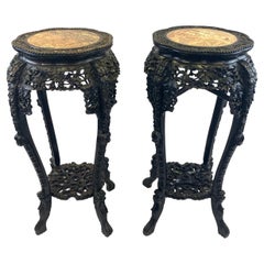 Pair of Chinese Marble Top Stands