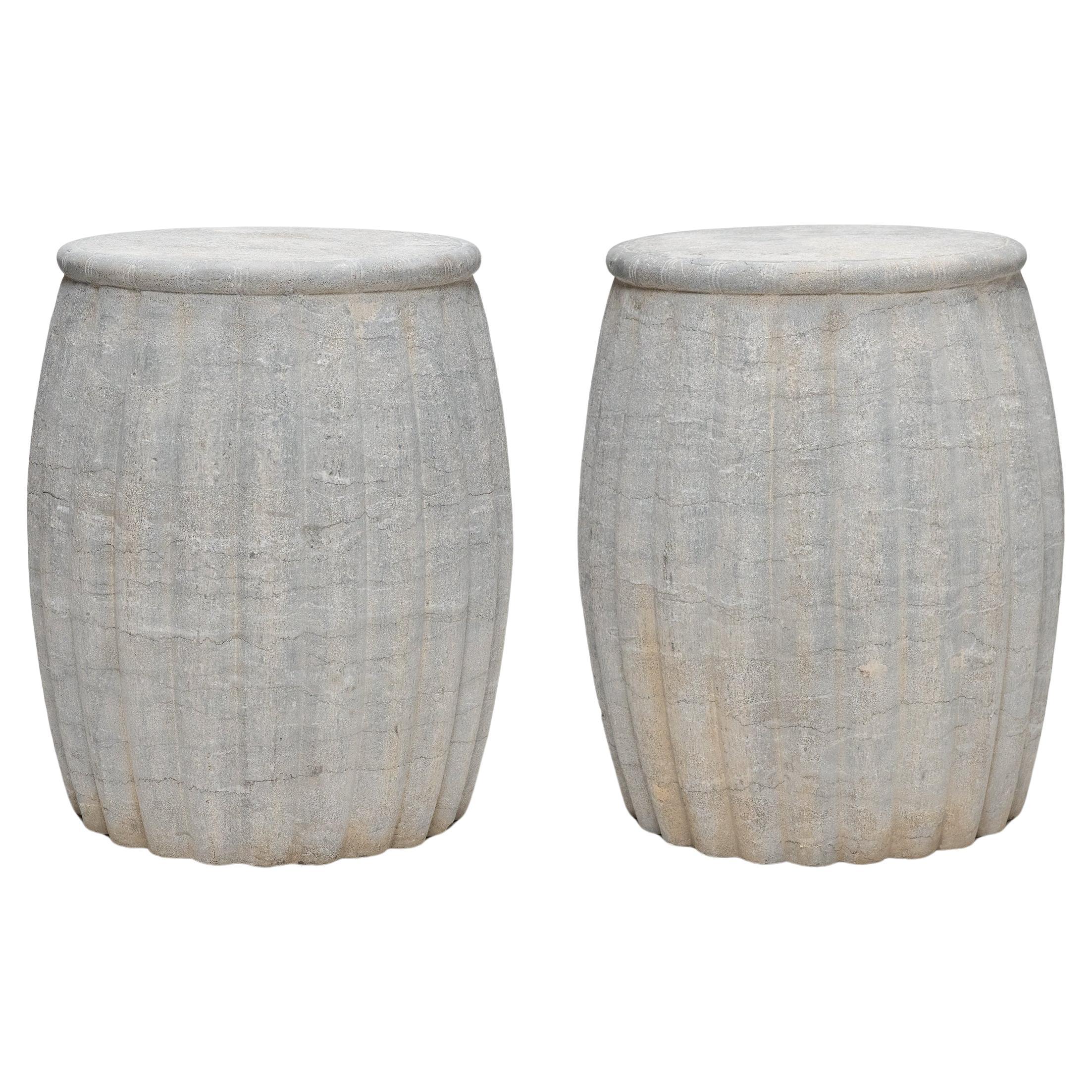 Pair of Chinese Melon Stone Drum Tables