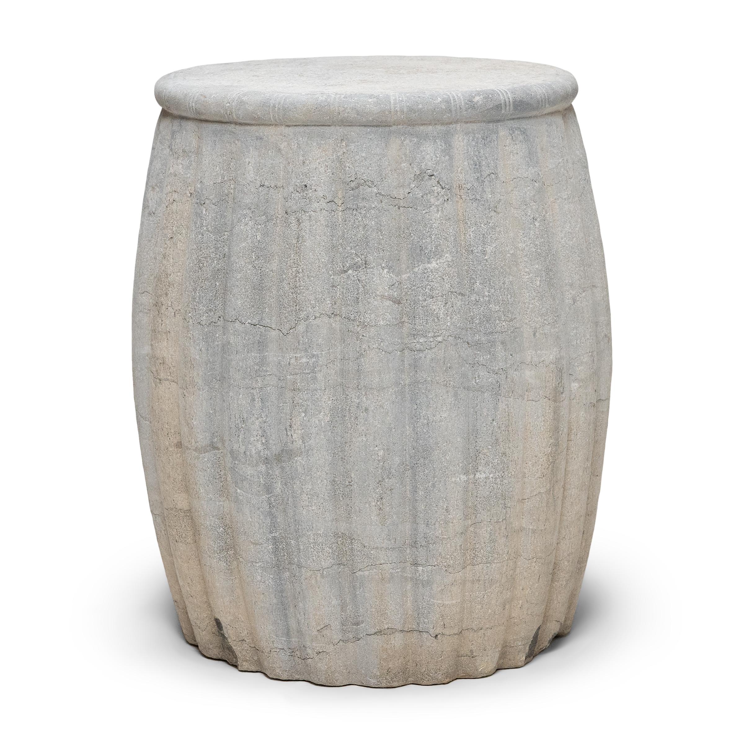 Limestone Pair of Chinese Melon Stone Drums