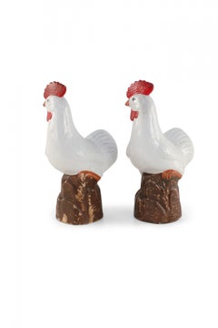 Pair of Chinese Mid-Century White Porcelain Chickens