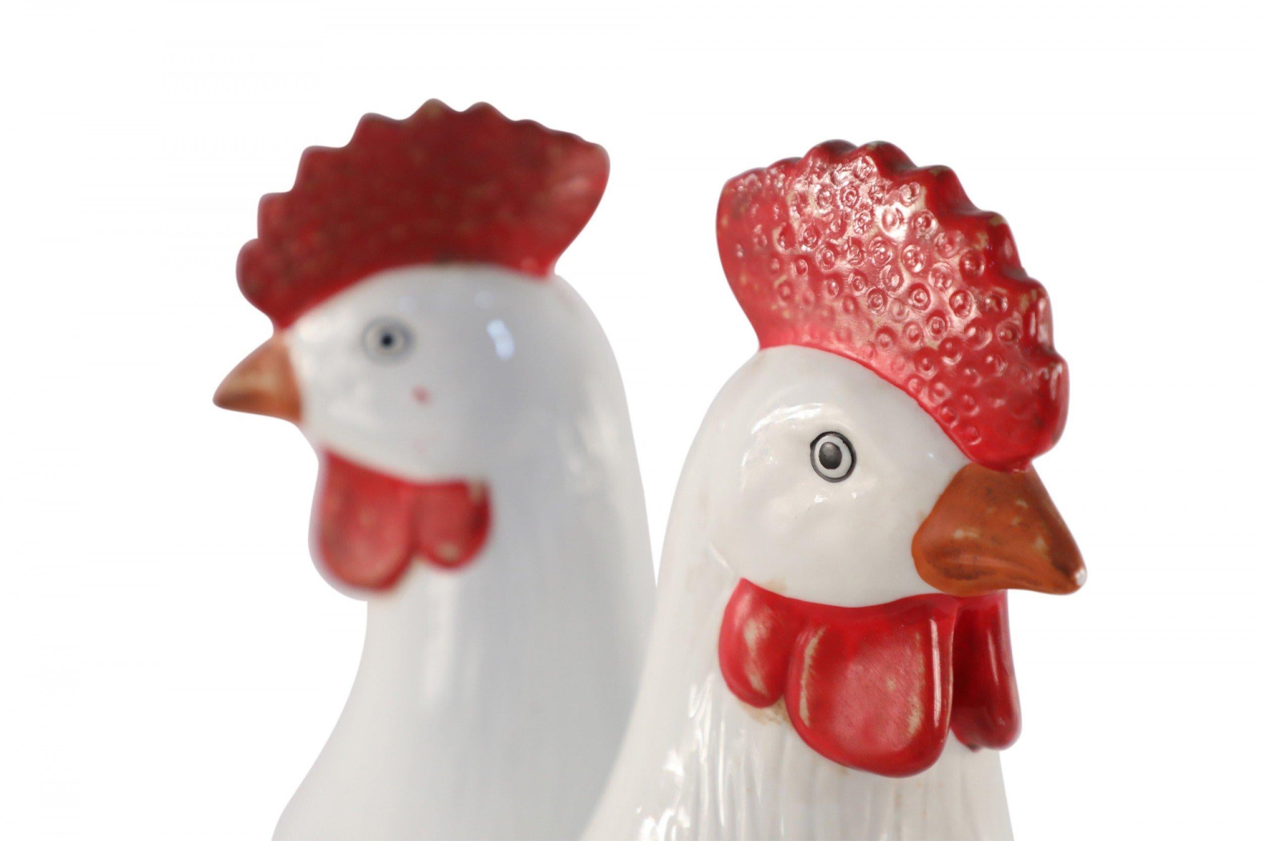 Chinese Export Pair of Chinese Mid-Century White Porcelain Chickens For Sale
