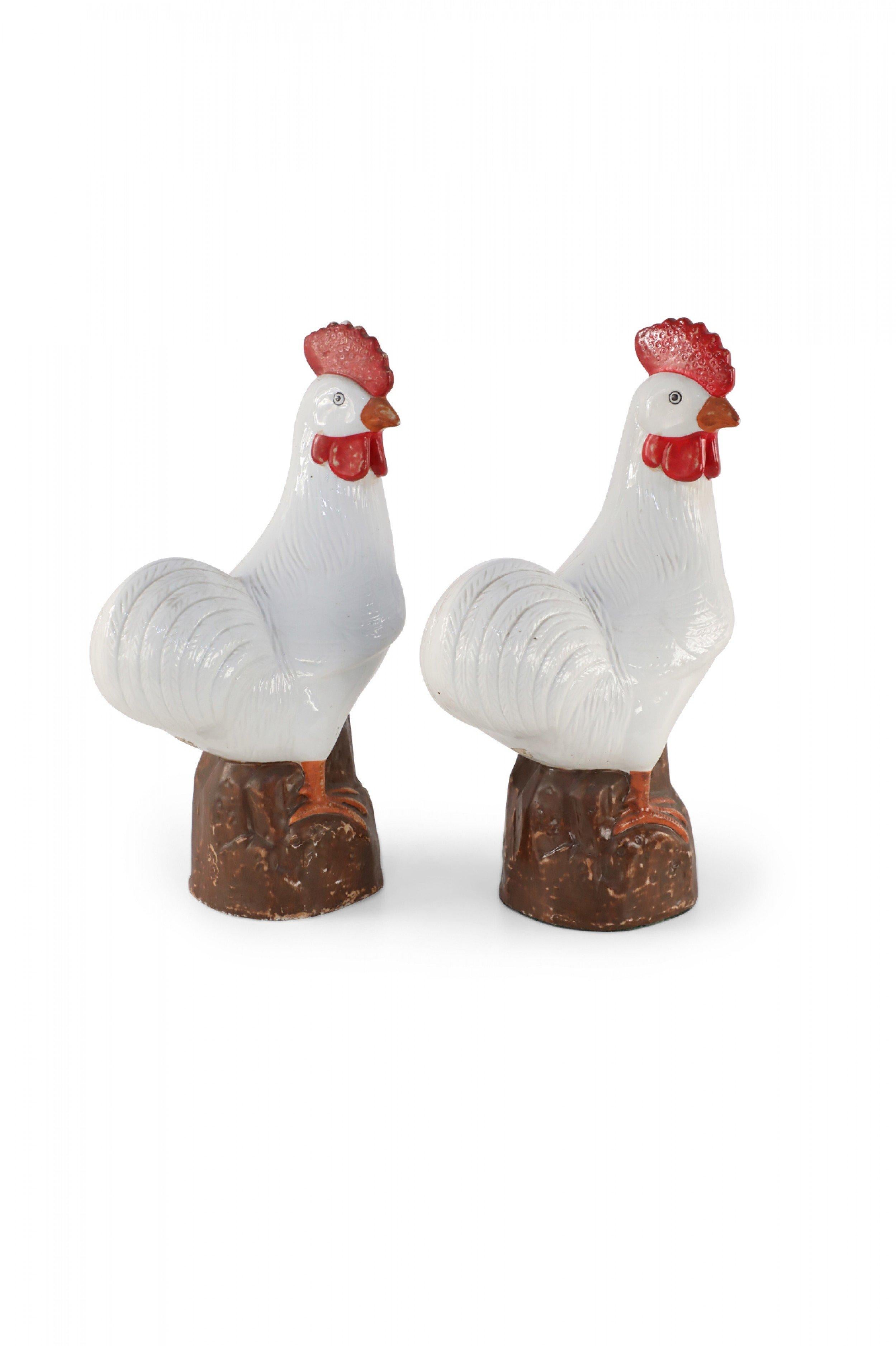 20th Century Pair of Chinese Mid-Century White Porcelain Chickens For Sale