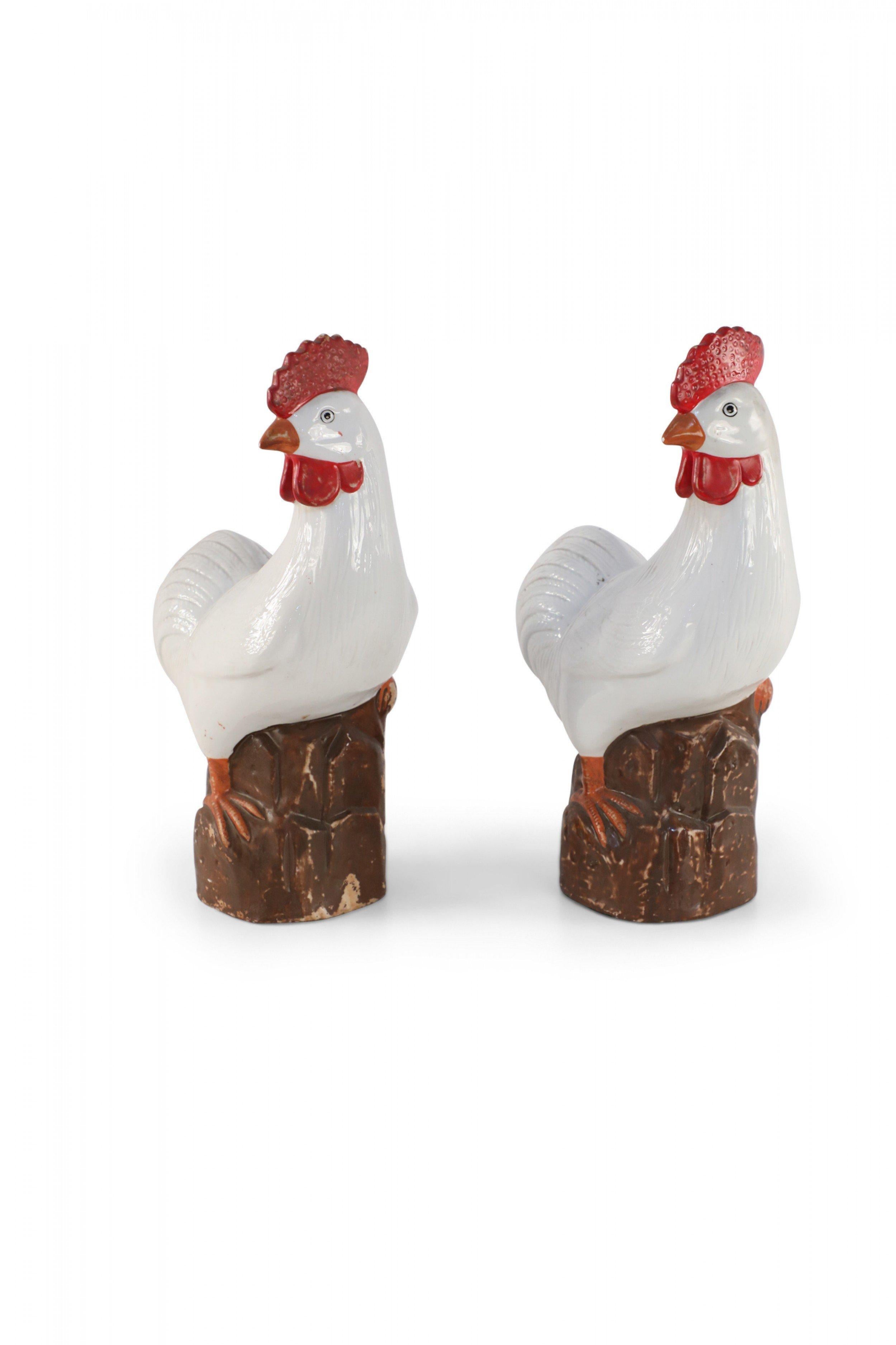 Pair of Chinese Mid-Century White Porcelain Chickens For Sale 1
