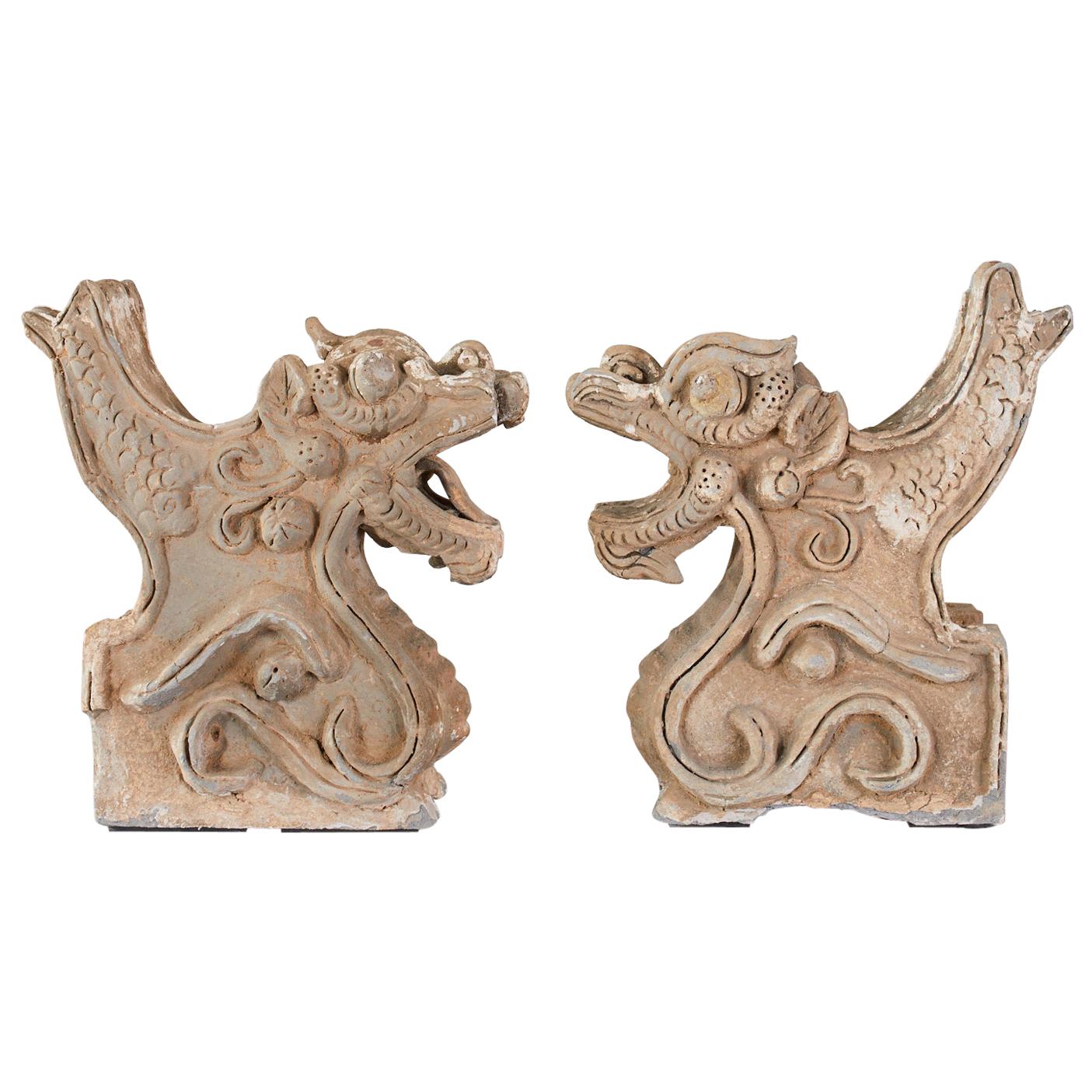 Pair of Chinese Ming Dynasty Style Dragon Roof Tiles