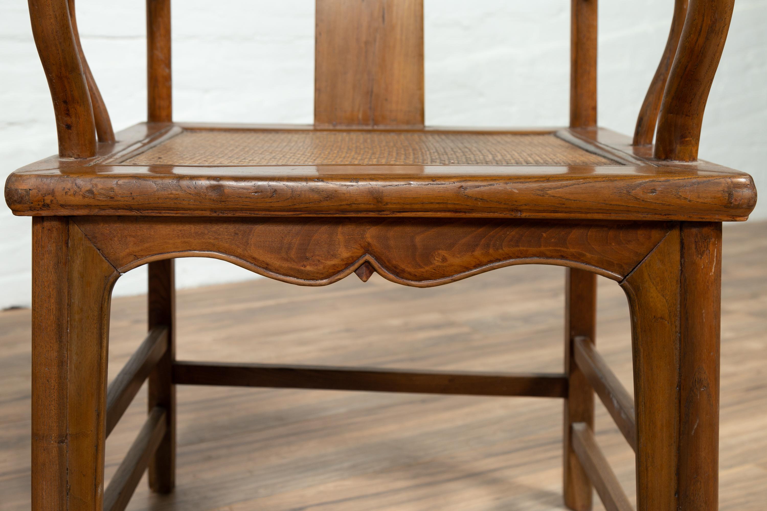 Pair of Chinese Ming Dynasty Style Elmwood Scholar' Armchairs with Rattan Seats For Sale 8